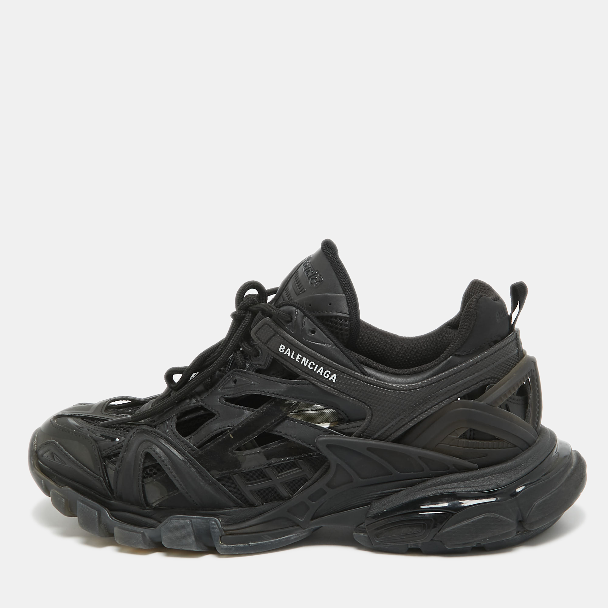 

Balenciaga Black Faux Leather and Mesh Track 2 Sneakers Size