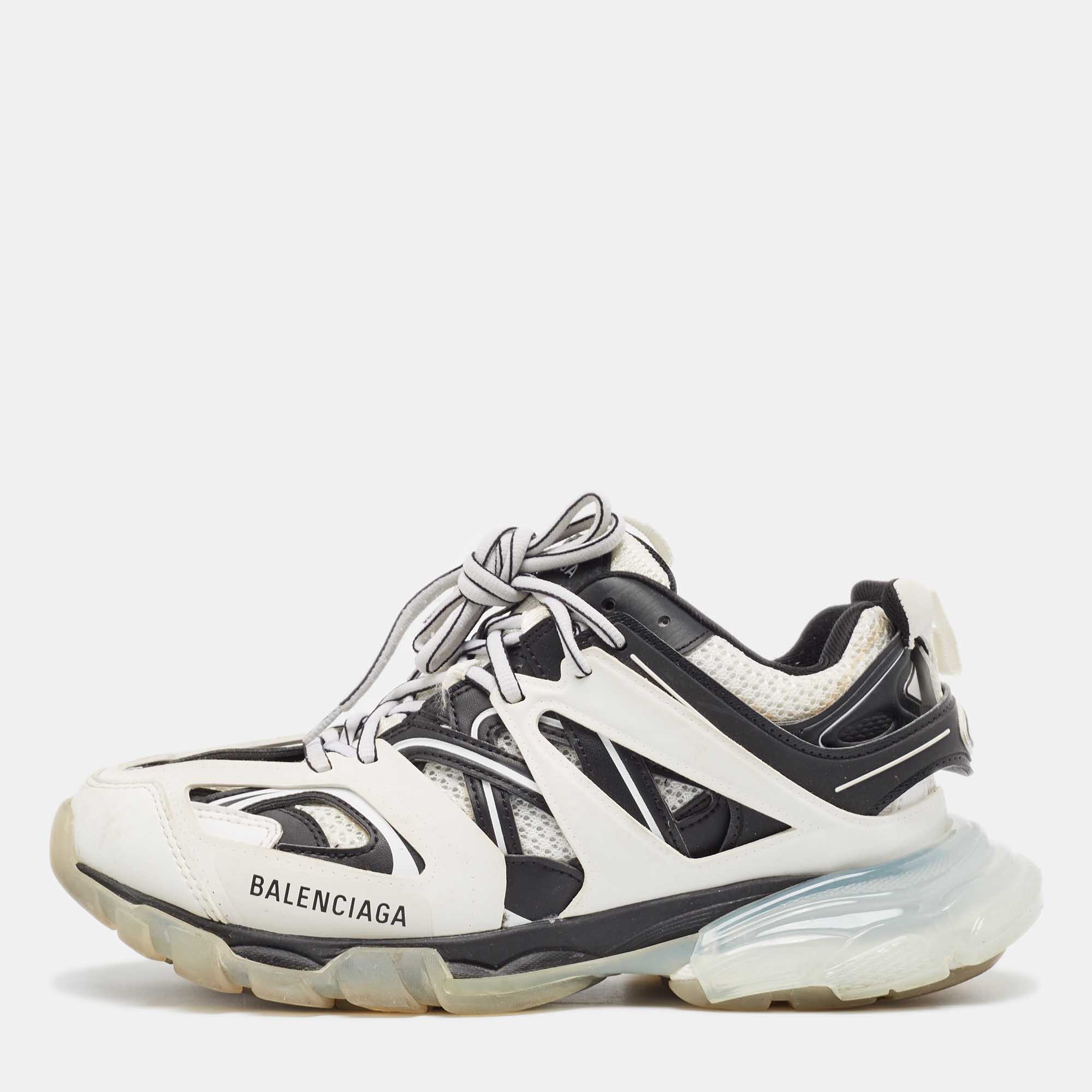 

Balenciaga White/Black Leather And Mesh Track Sneakers Size