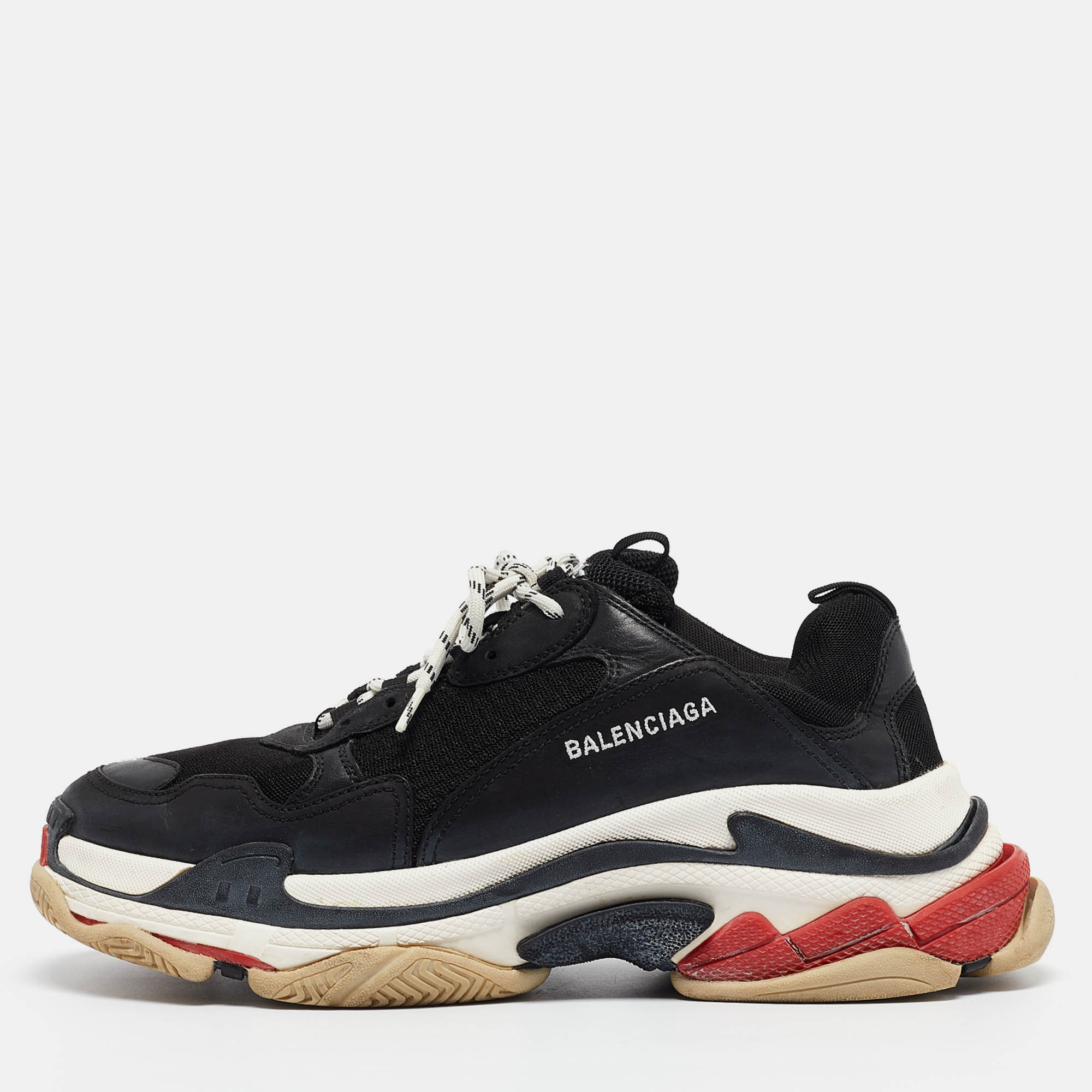 

Balenciaga Black Faux Leather And Mesh Triple S Sneakers Size