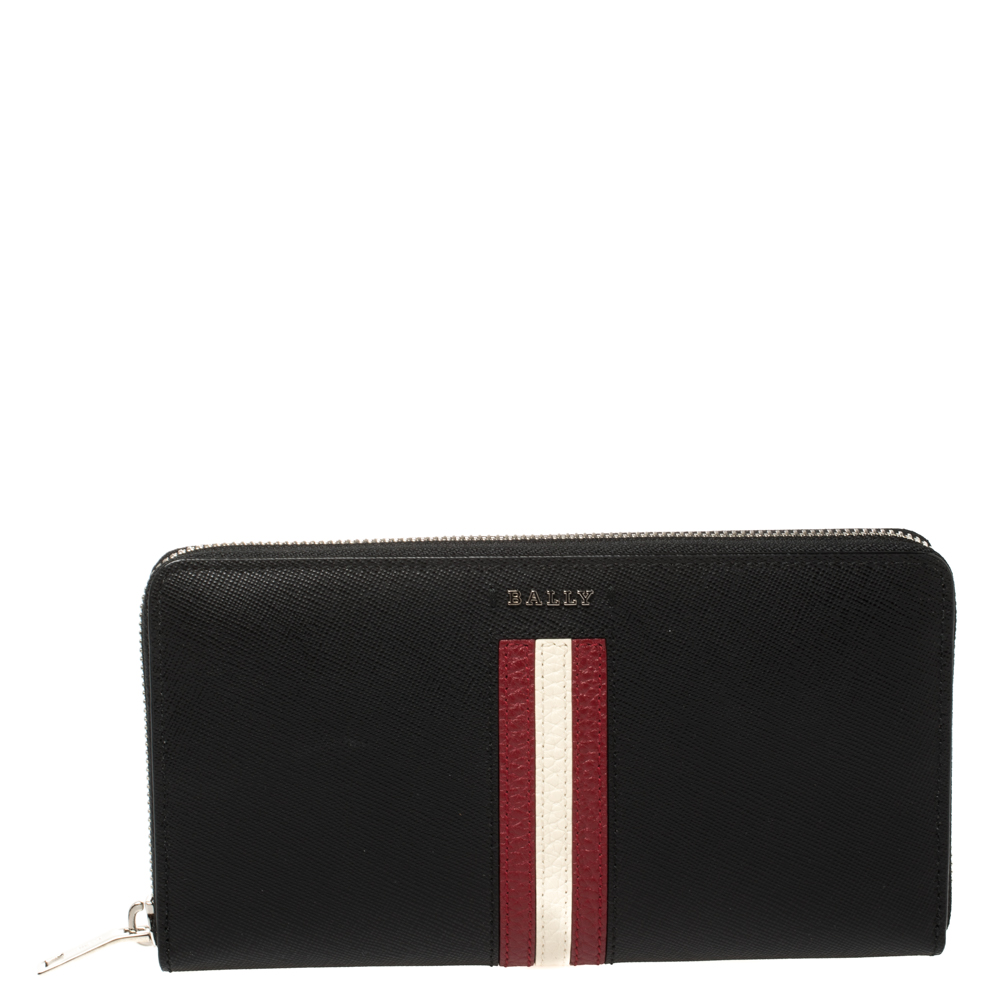 Bally Black Leather Salen Zip Around Wallet