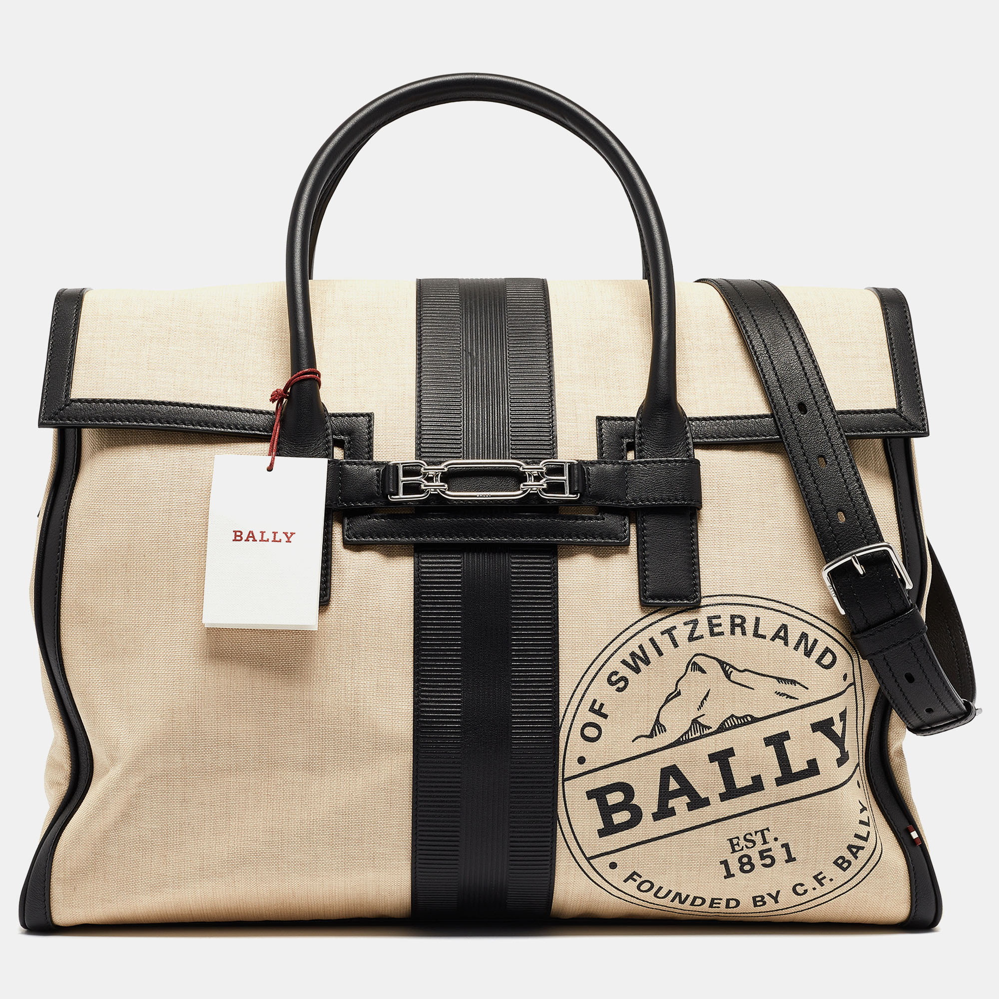

Bally Black/Natural Canvas and Leather Vesper Travel Tote