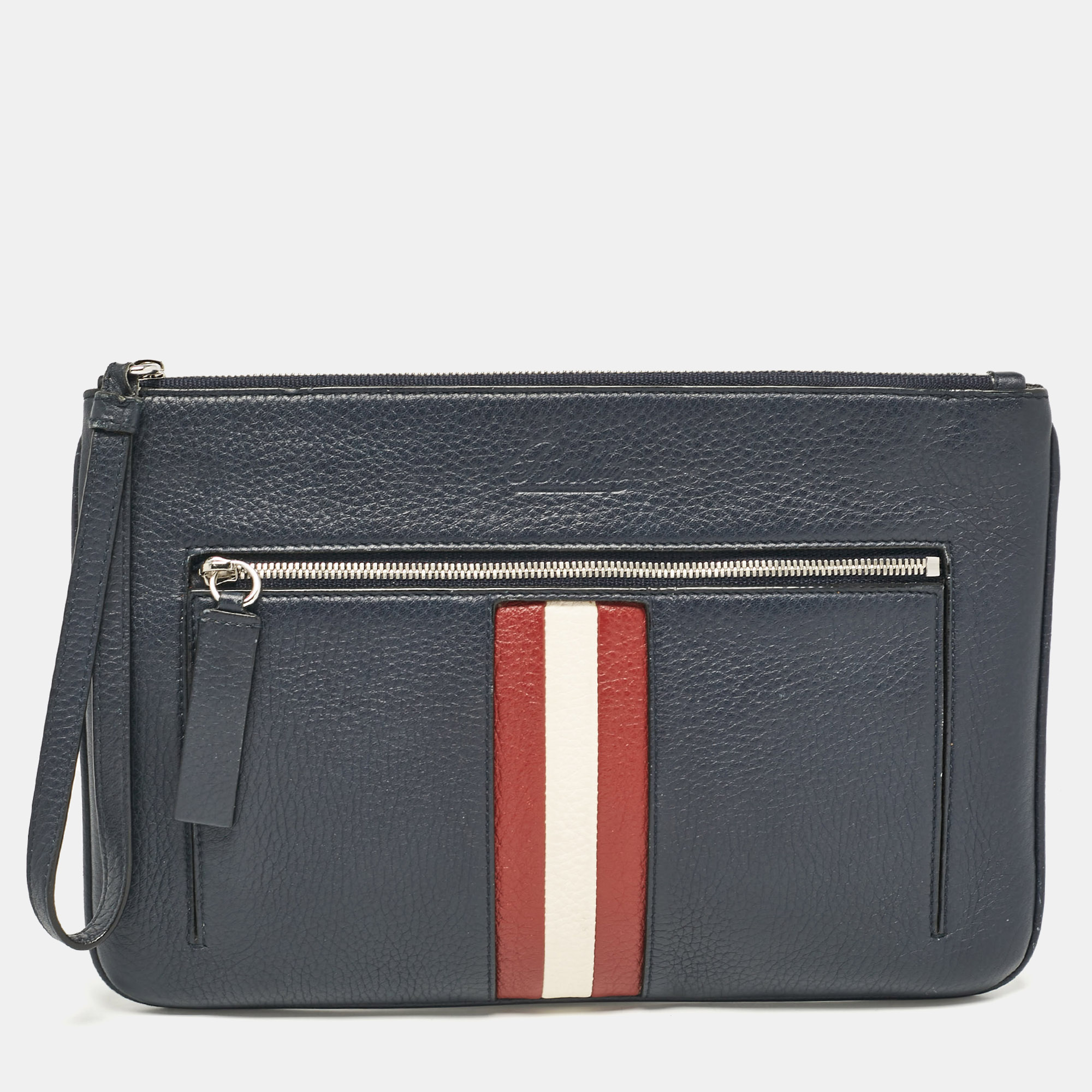 

Bally Navy Blue Leather Wristlet Zip Pouch