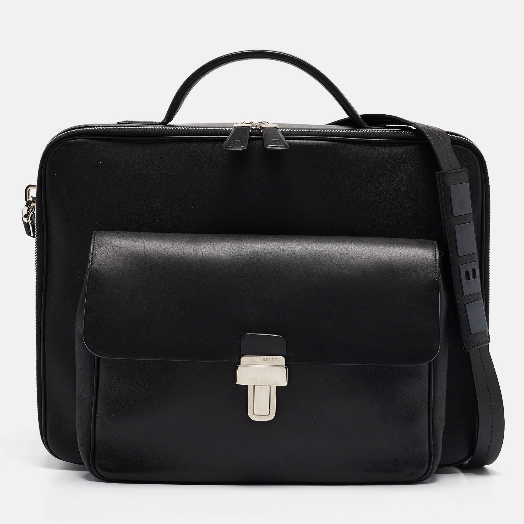 

Bally Black Leather Front Pocket Briefcase Bag