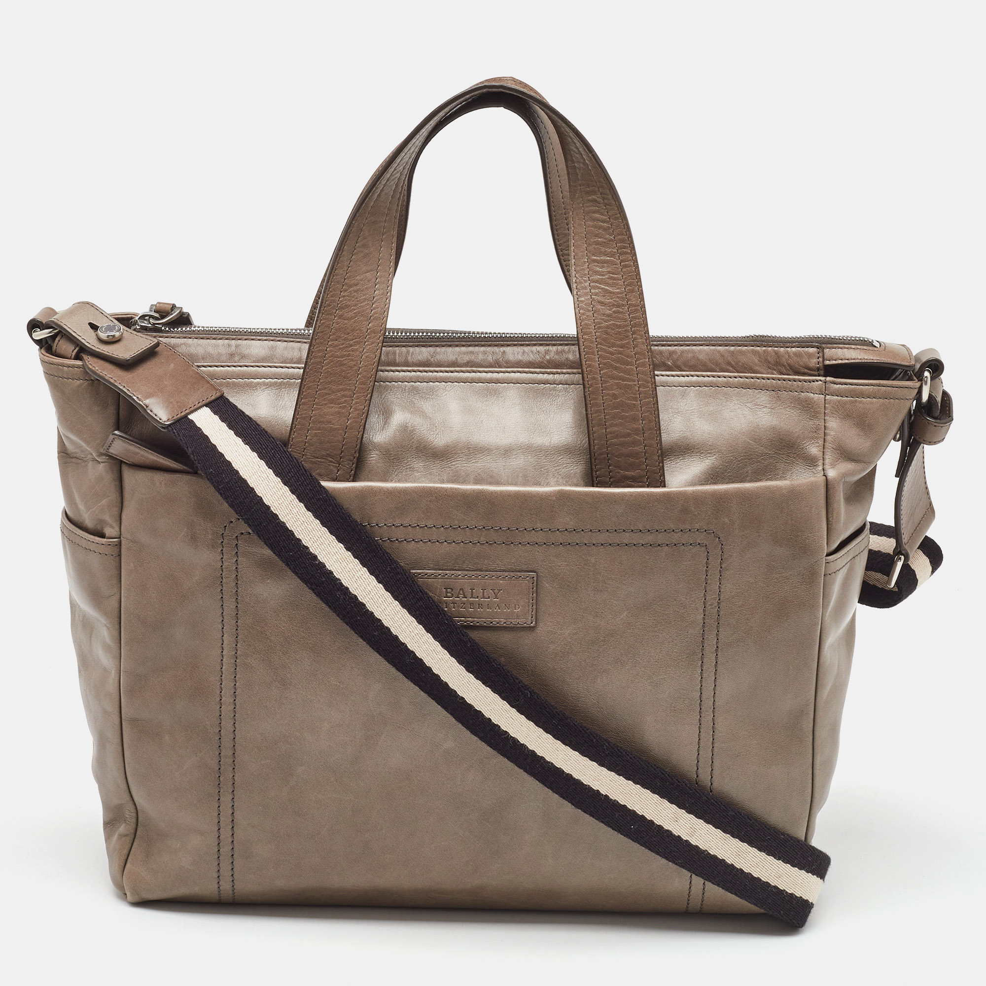 

Bally Taupe Leather Laptop Bag, Grey