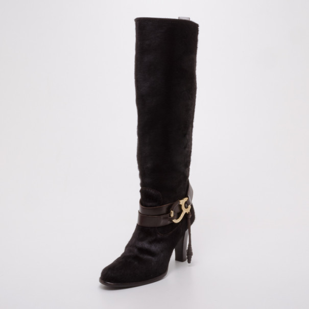 Pre Owned Bally Brown Pony Hair Boots Size 36.5