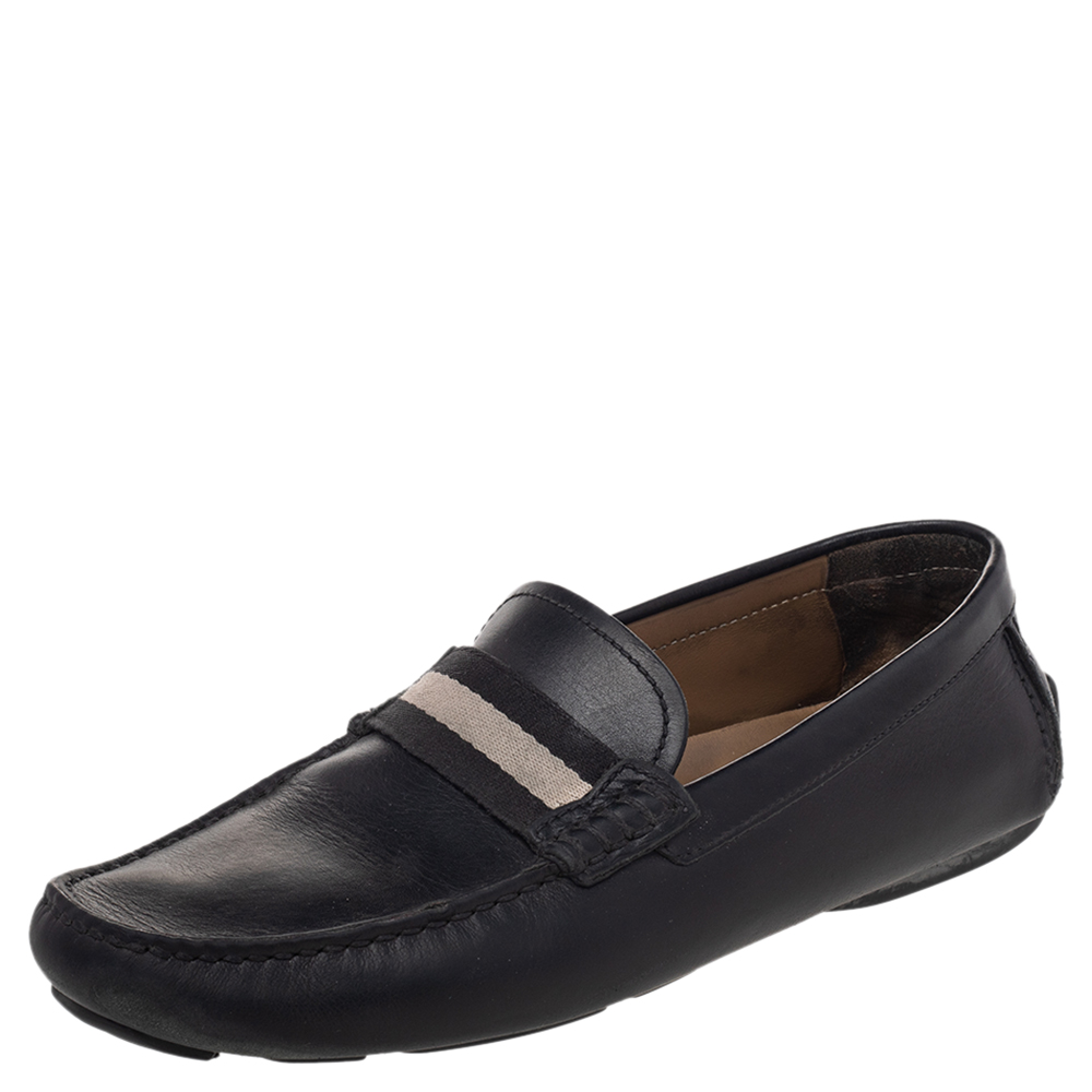 

Bally Black Leather Wabler Slip On Loafers Size