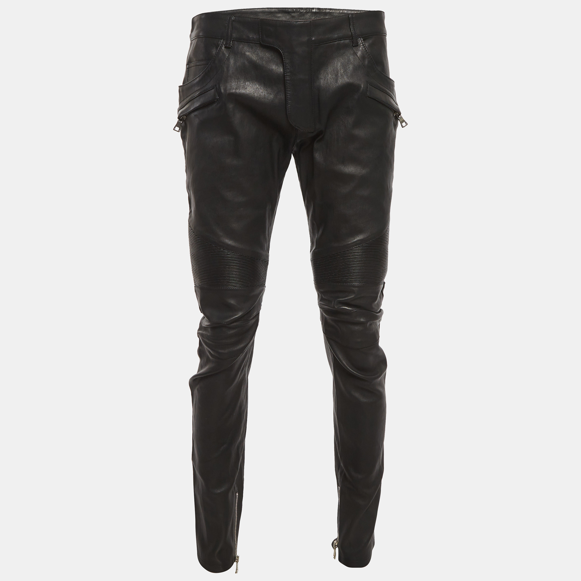

Balmain Black Leather Biker Pants XXXL