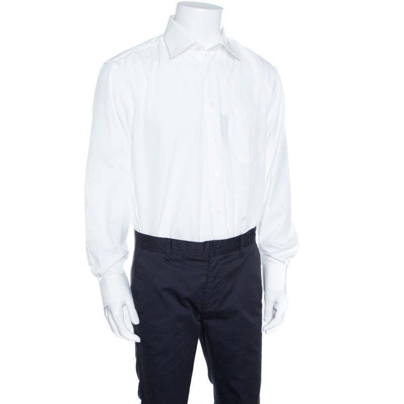 

Balmain White Striped Cotton Long Sleeve Button Front Two Ply Shirt