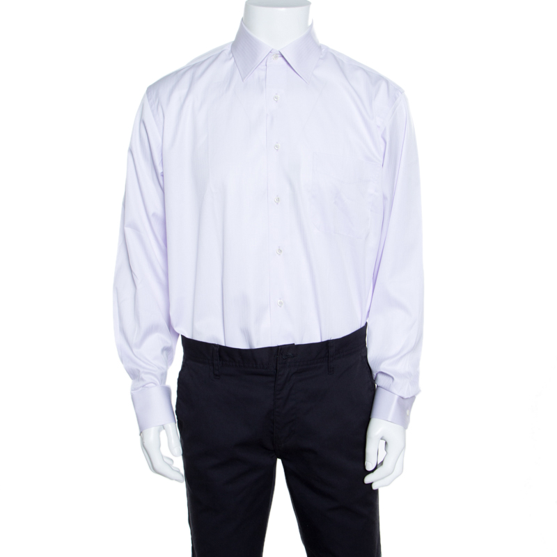 Pre Owned Balmain Purple Striped Cotton Long Sleeve Compact Spun Yarn Two Ply Shirt L