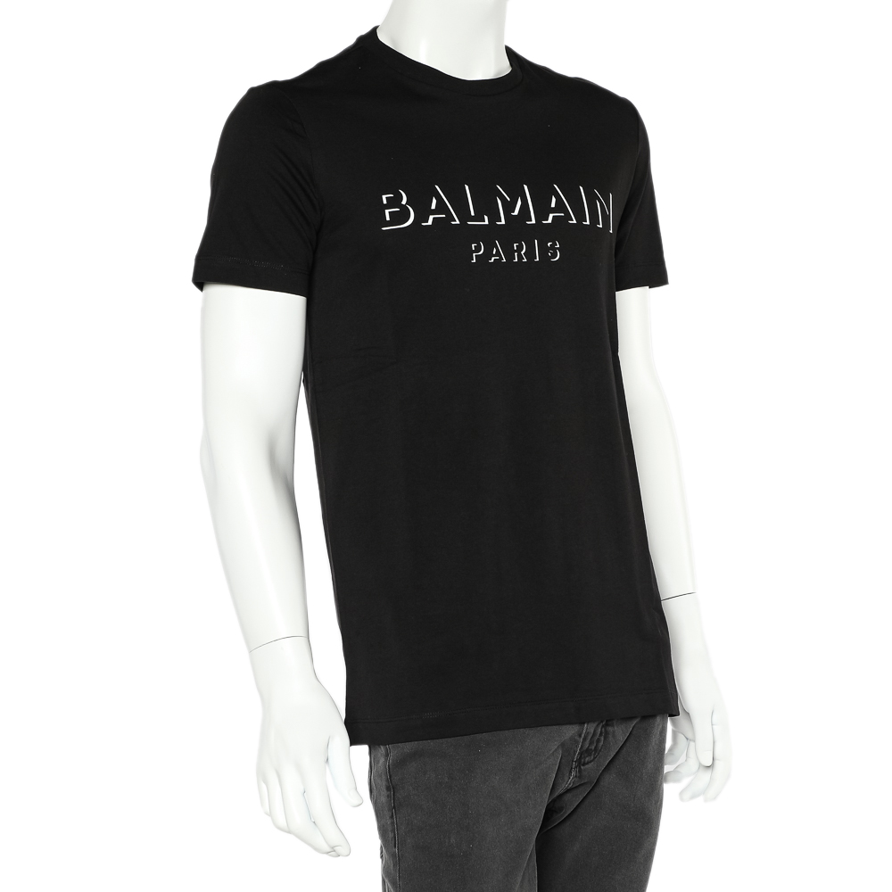 

Balmain Black 3D Logo Printed Cotton Crewneck T-Shirt