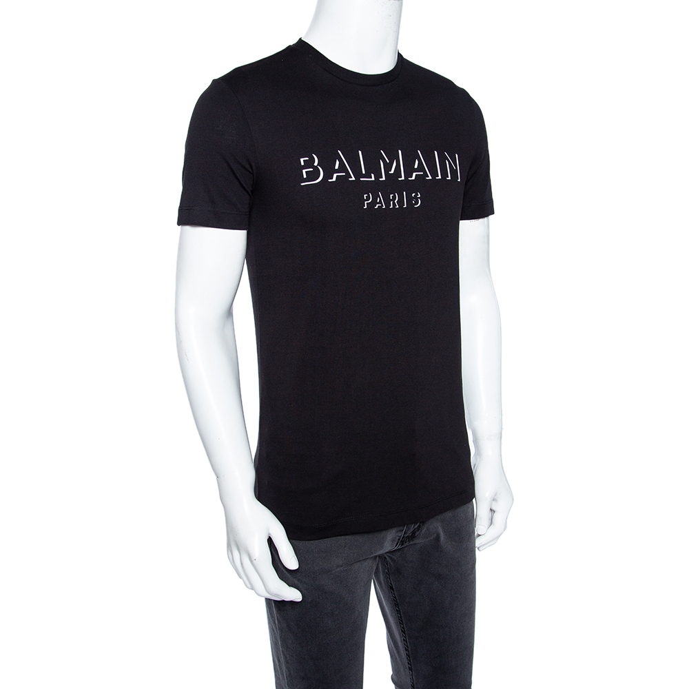 

Balmain Black 3D Logo Printed Cotton Crewneck T-Shirt