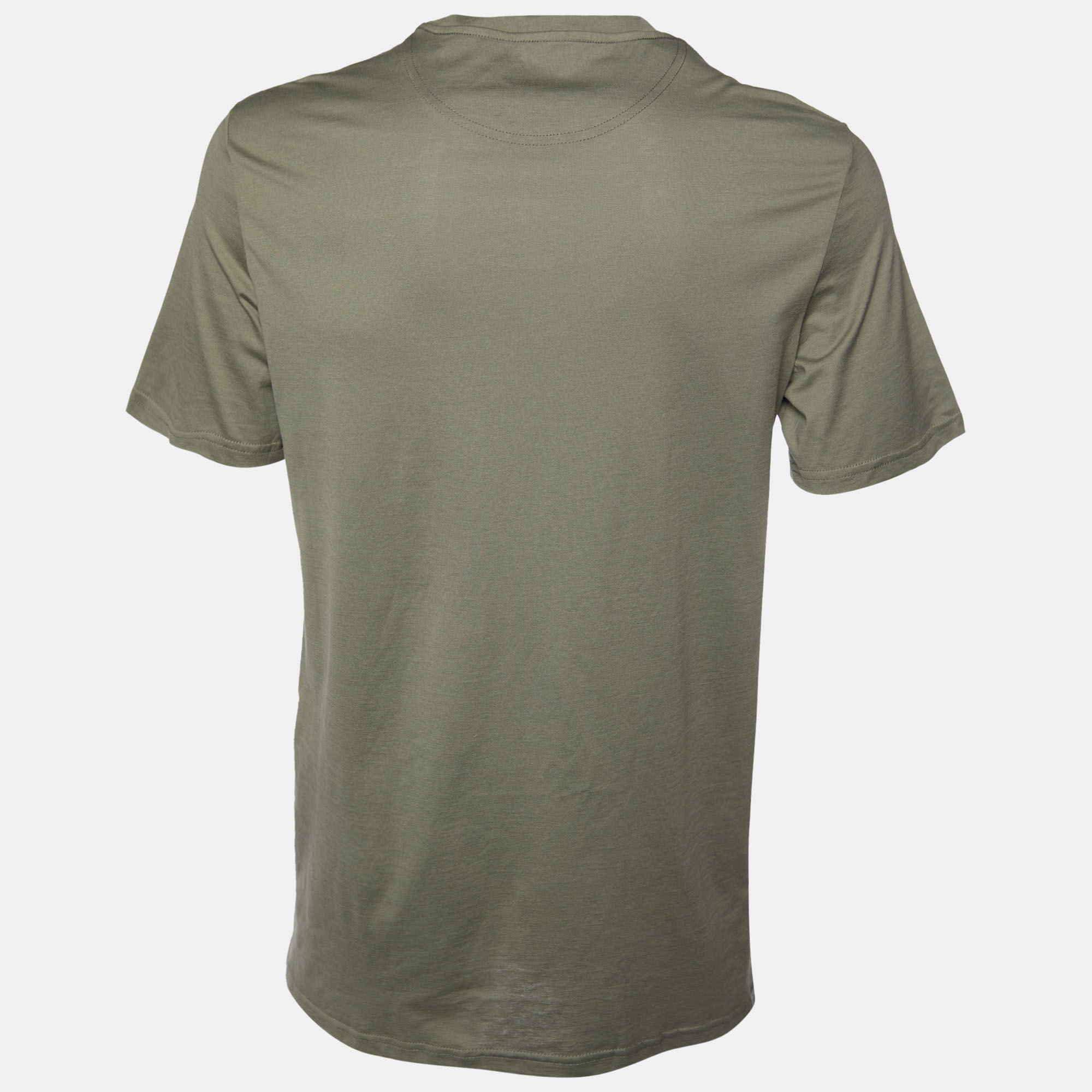 

Balmain Khaki Green Cotton Jersey Logo Embroidered Crew Neck T-Shirt