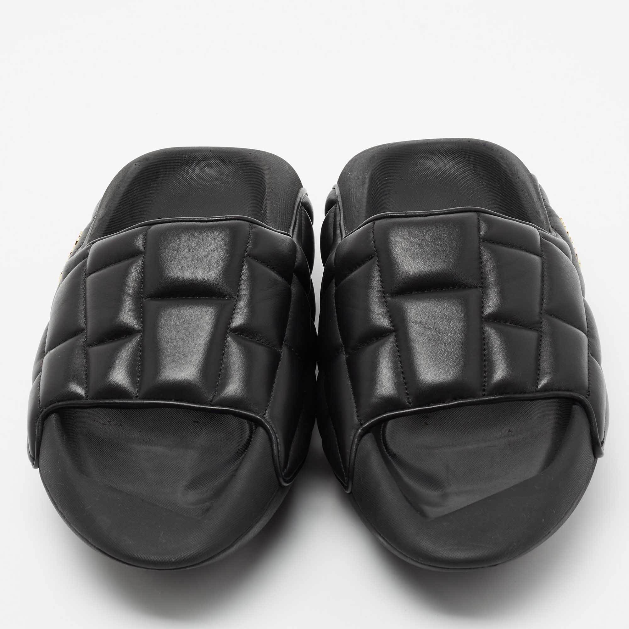 

Balmain Black Quilted Leather B-IT Slide Sandals Size