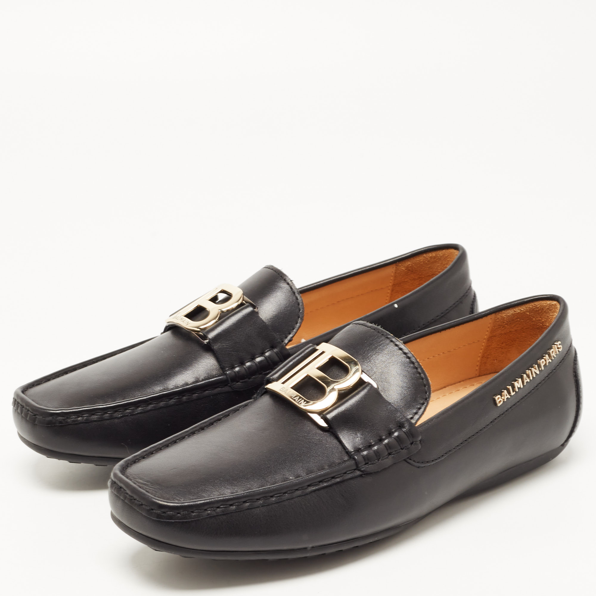 

Balmain Black Leather Logo Loafers Size