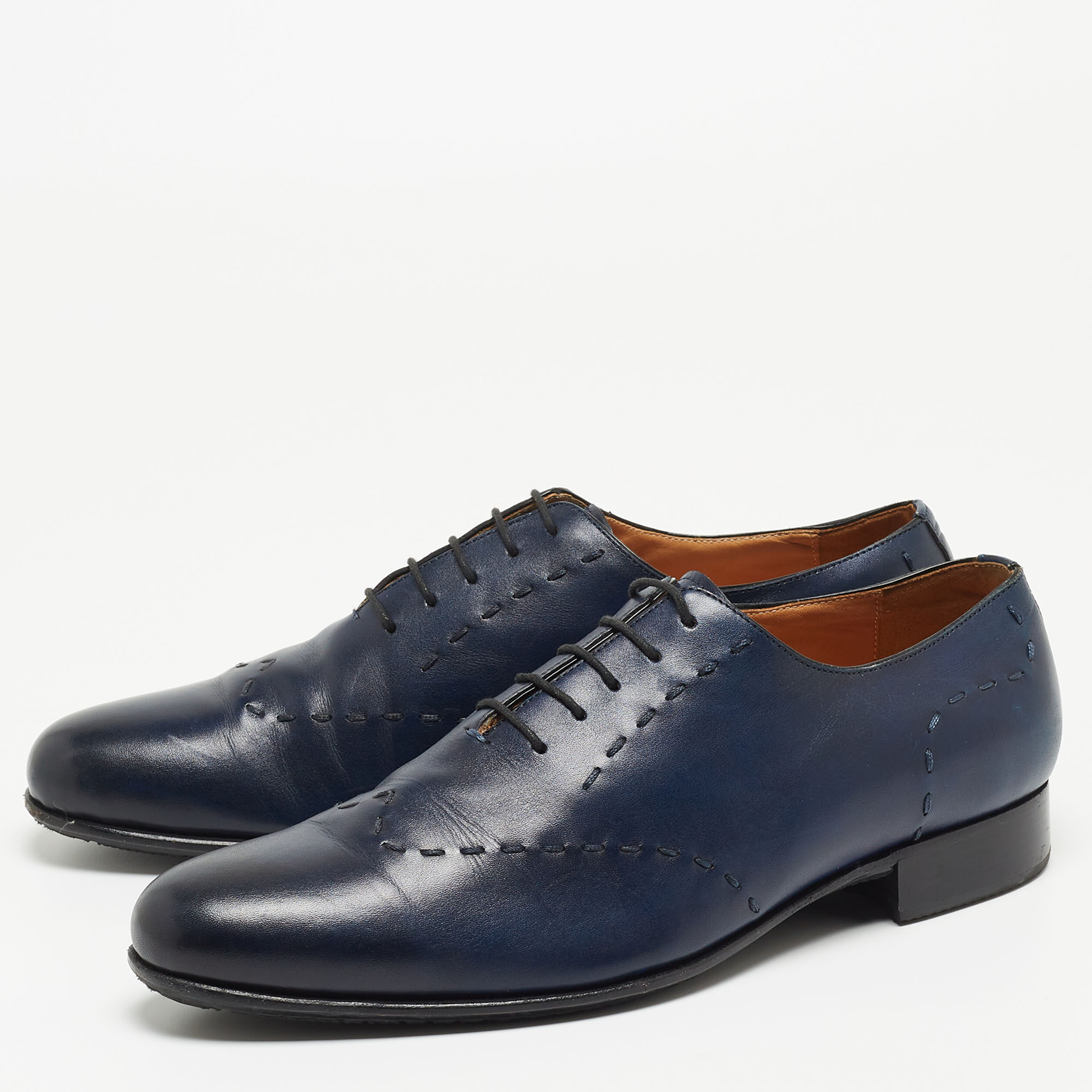 

Balmain Navy Blue Leather Lace Up Oxfords Size