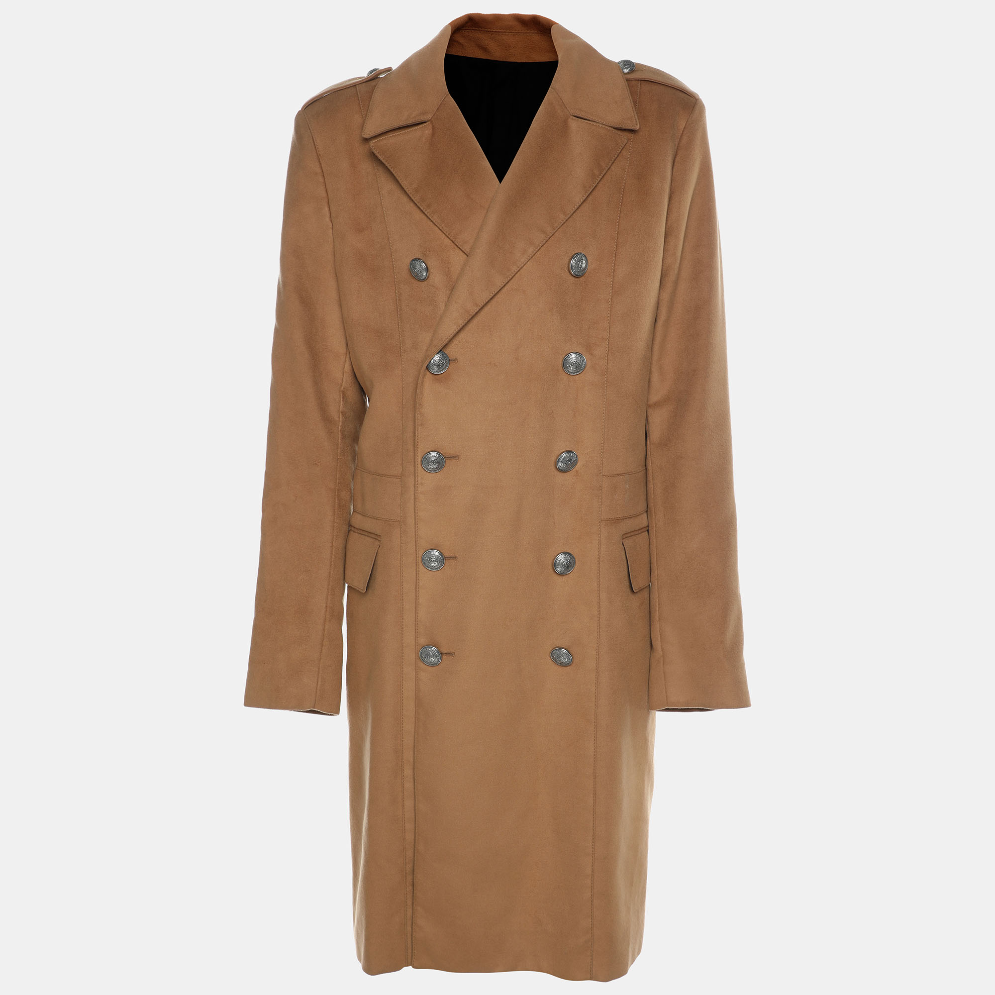 

Balmain Beige Wool Blend Double Breasted Long Coat