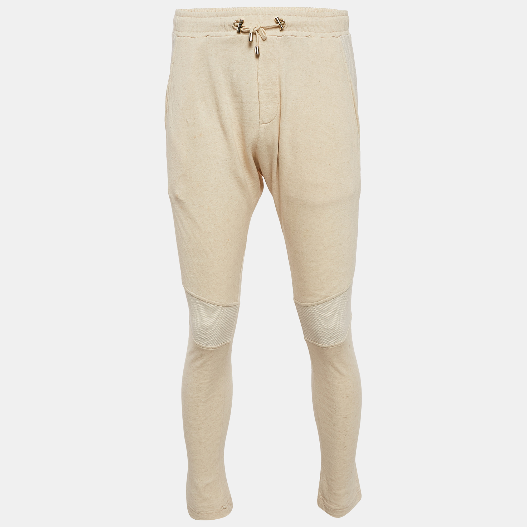 

Balmain Cream Cotton Paneled Knit Jogger Pants M