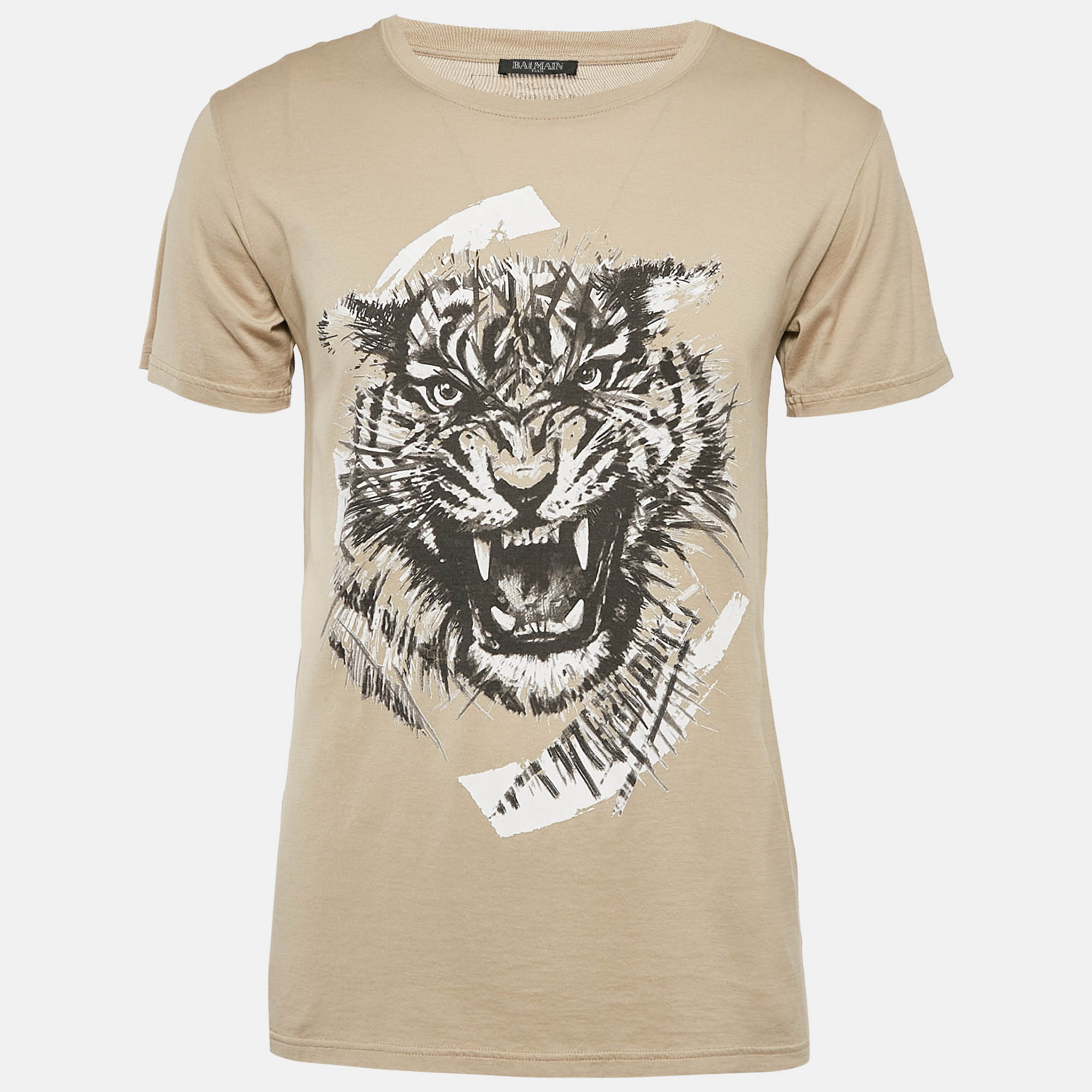 

Balmain Beige Tiger Print Cotton Round Neck T-Shirt M