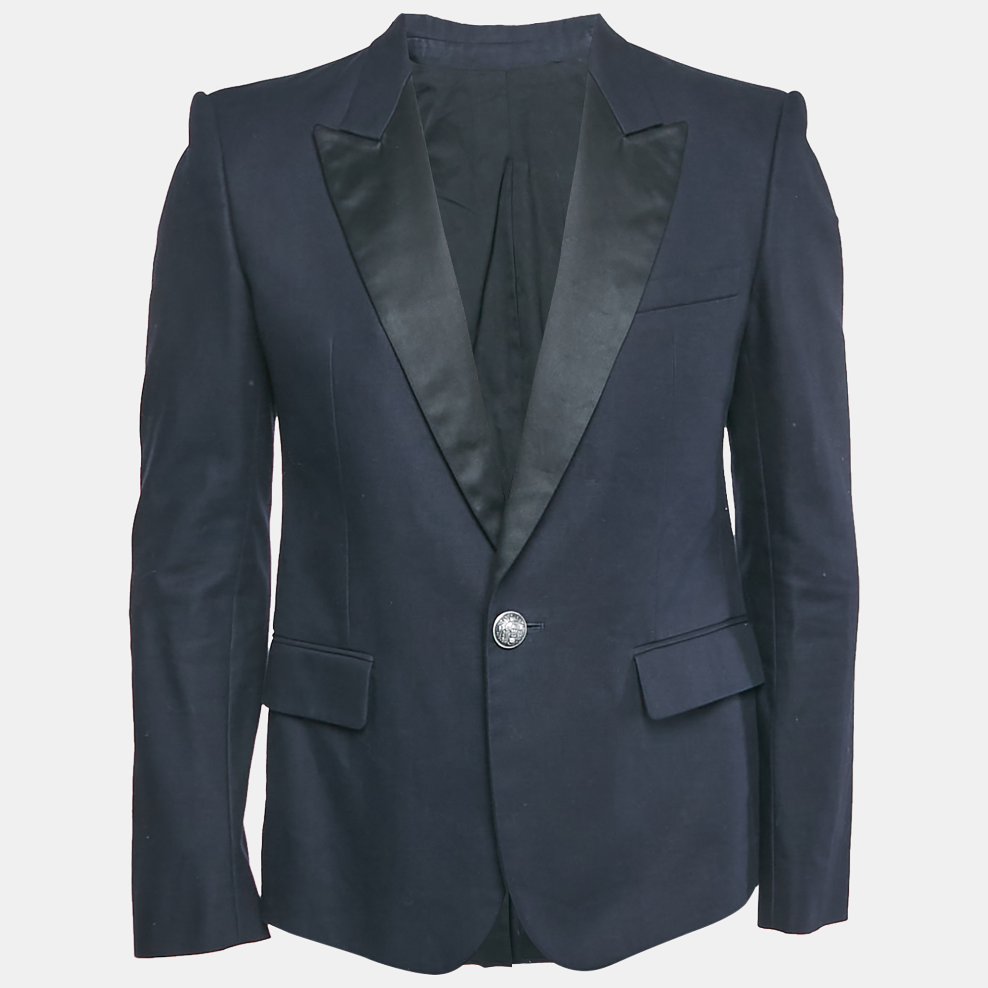 

Balmain Navy Blue Cotton Button Detail Single Breasted Blazer L