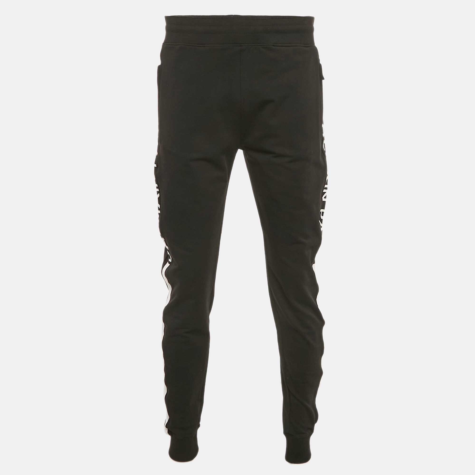 

Balmain Black Cotton Knit Logo Contrast Trimmed Track Pants L