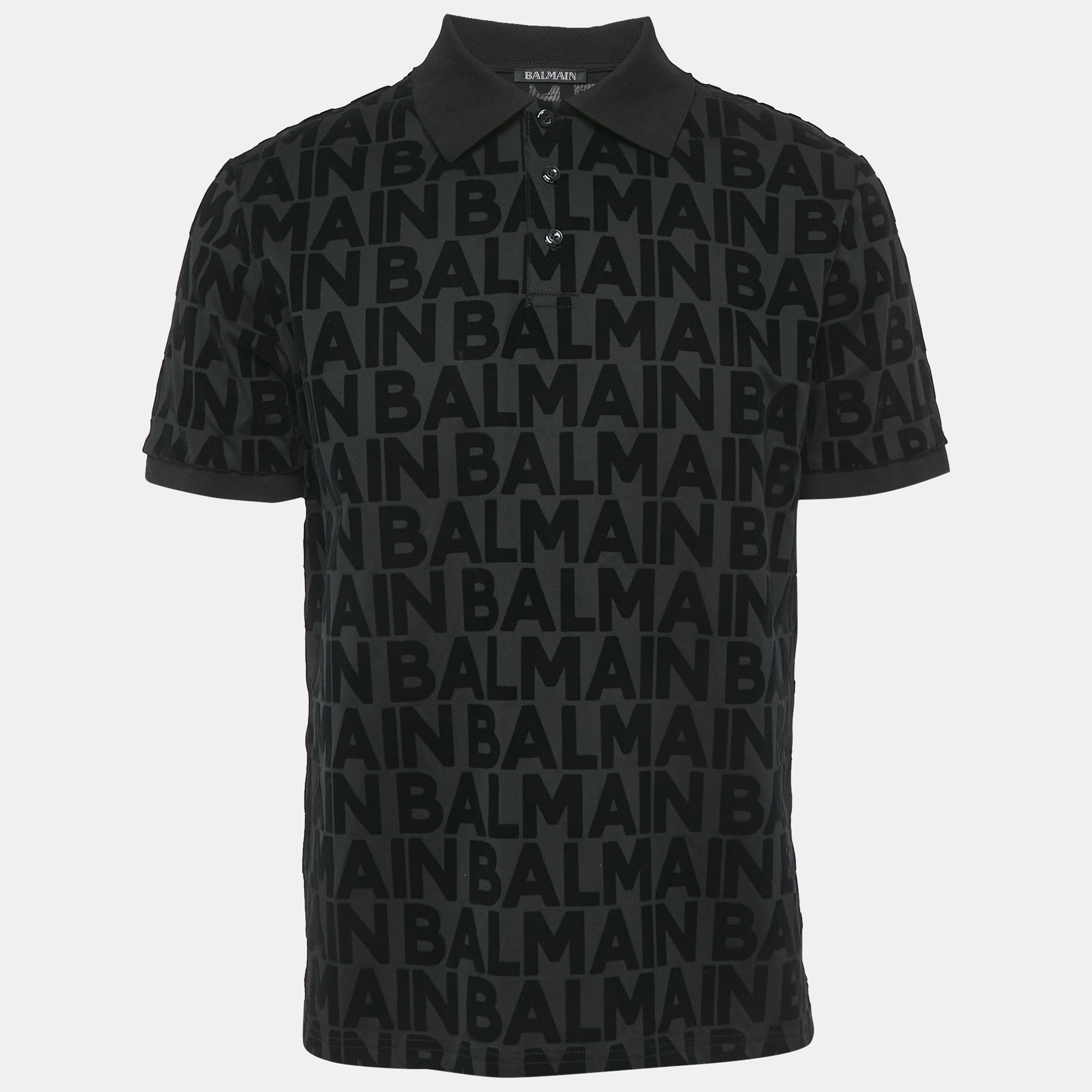 

Balmain Black Logo Print Cotton Polo T-Shirt L