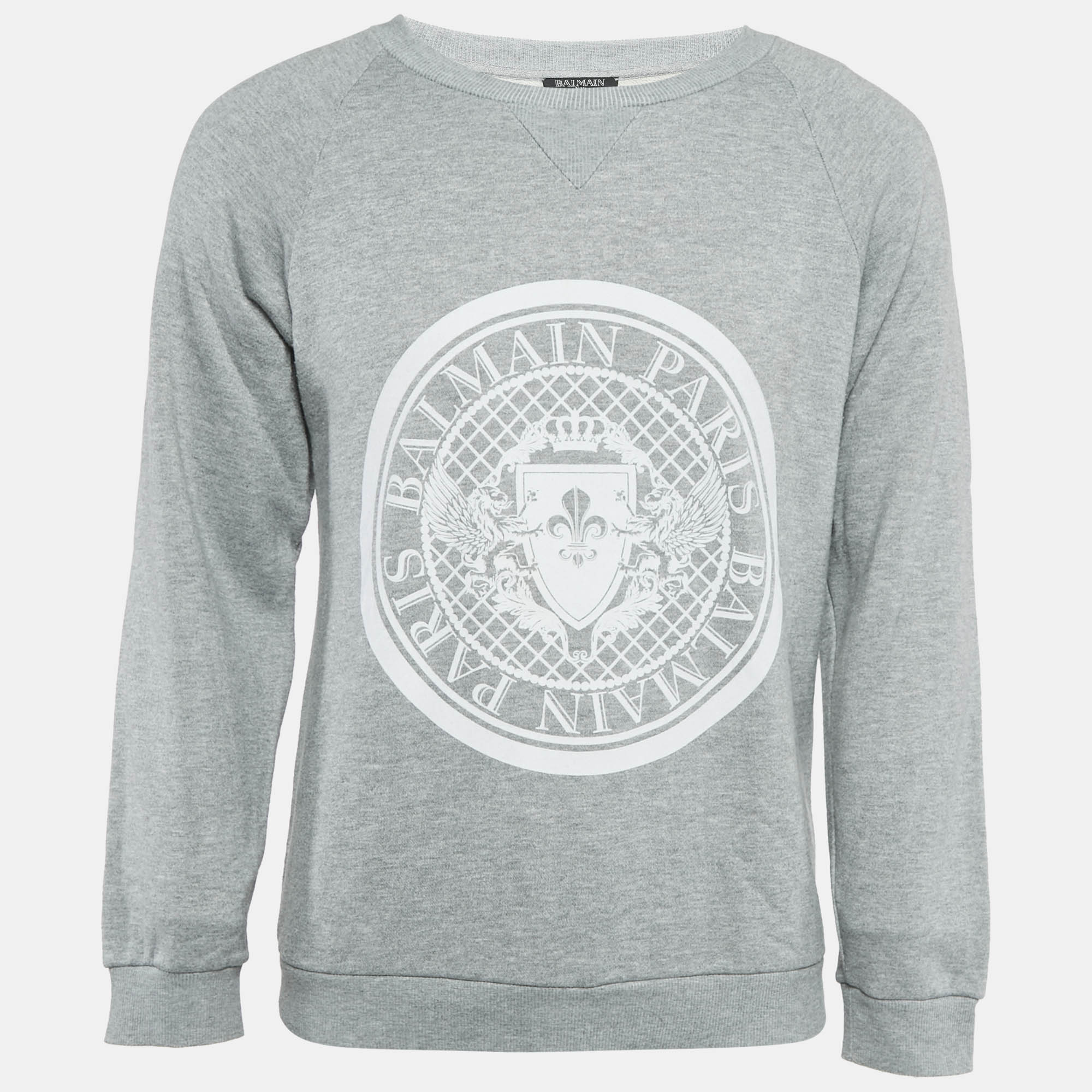 

Balmain Grey Printed Cotton Crewneck Sweatshirt XS