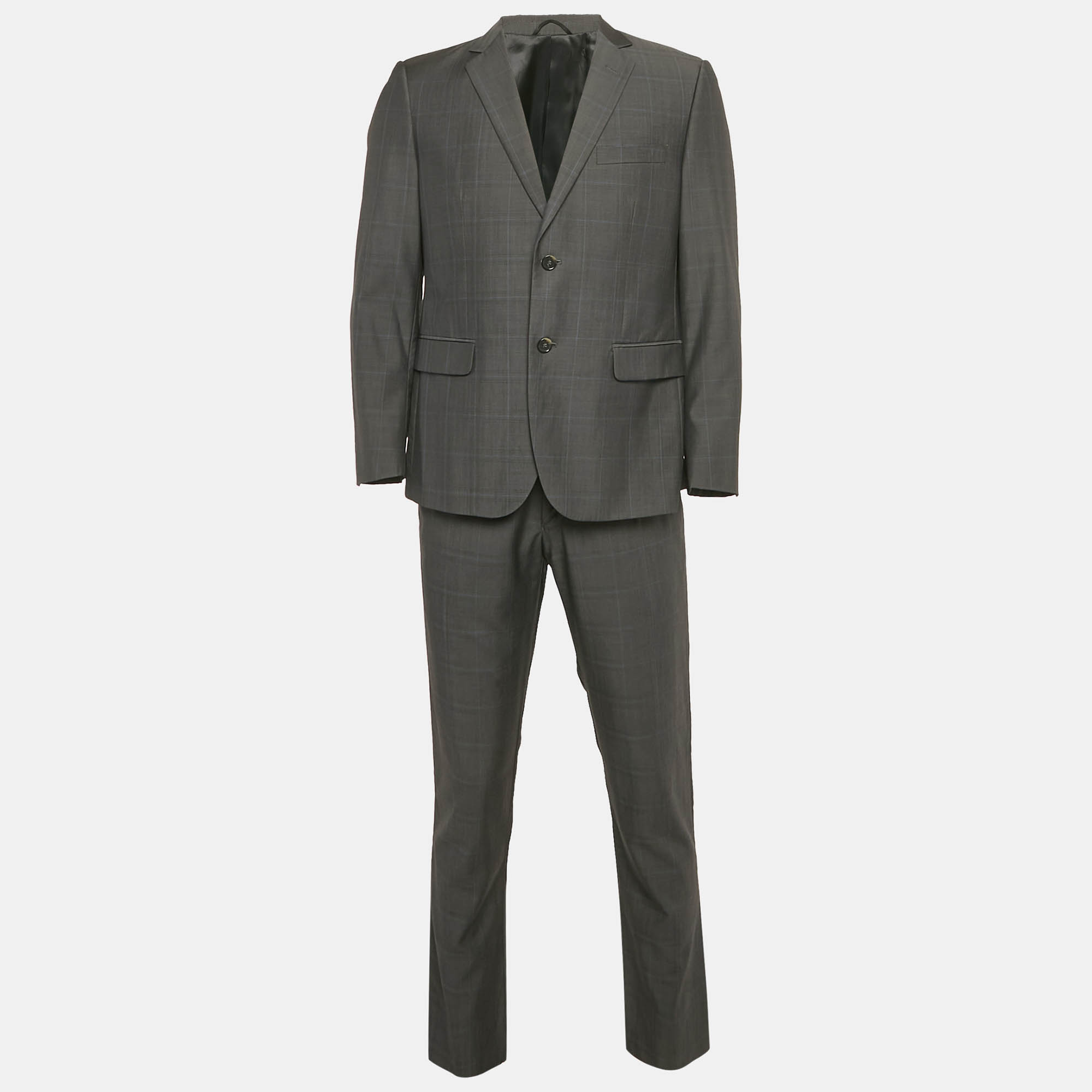 

Balmain Grey Plaid Wool Slim Fit Tailored Pants Suit M