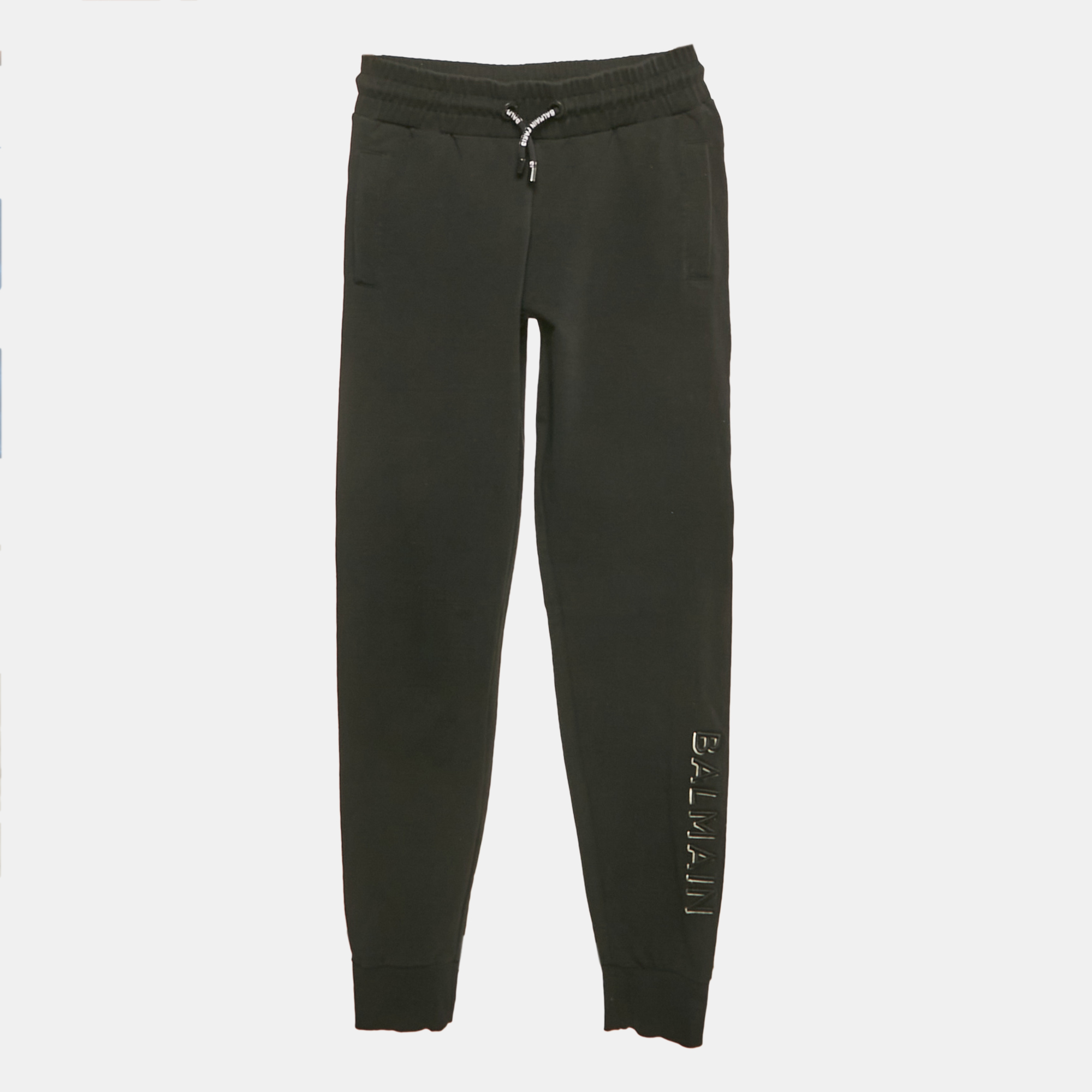 

Balmain Black Logo Embroidered Cotton Knit Track Pants XS