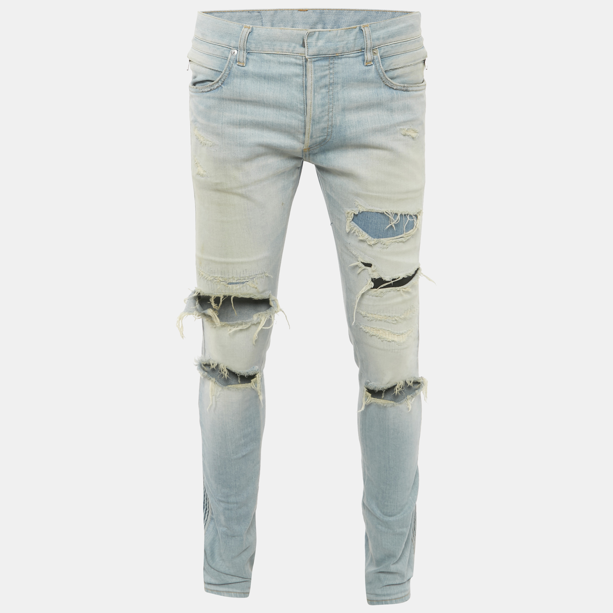 

Balmain Light Blue Denim Pleated Side Detail Jeans M (W 35")