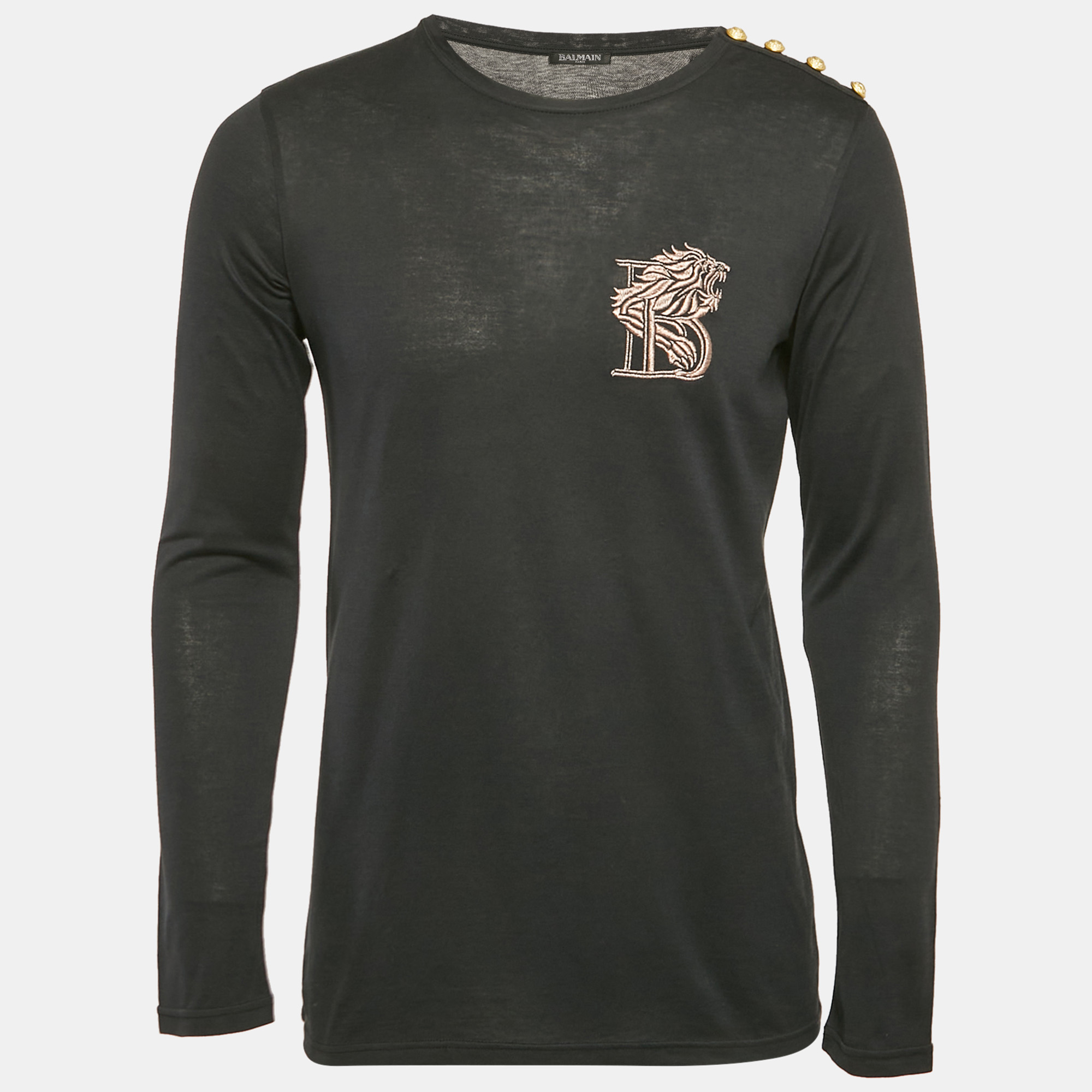 

Balmain Navy Blue Embroidered Jersey Long Sleeve T-Shirt M
