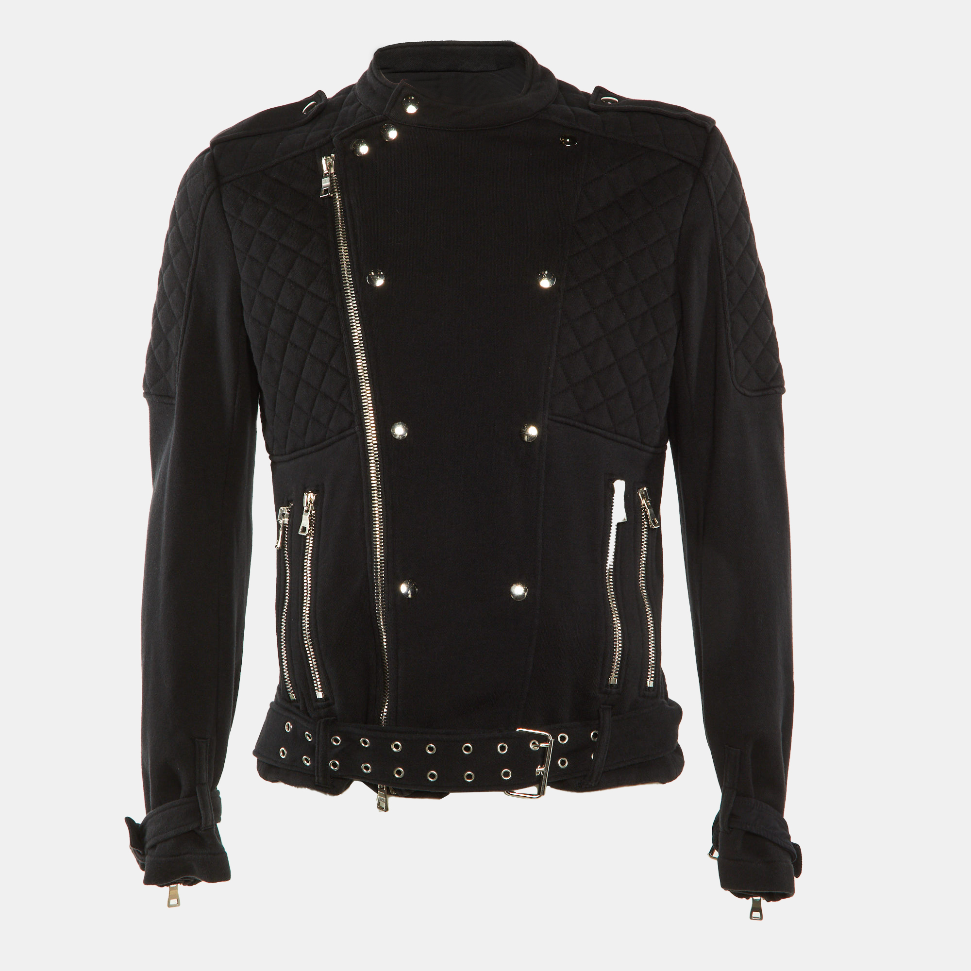

Balmain Black Cotton Quilted Biker Jacket XL