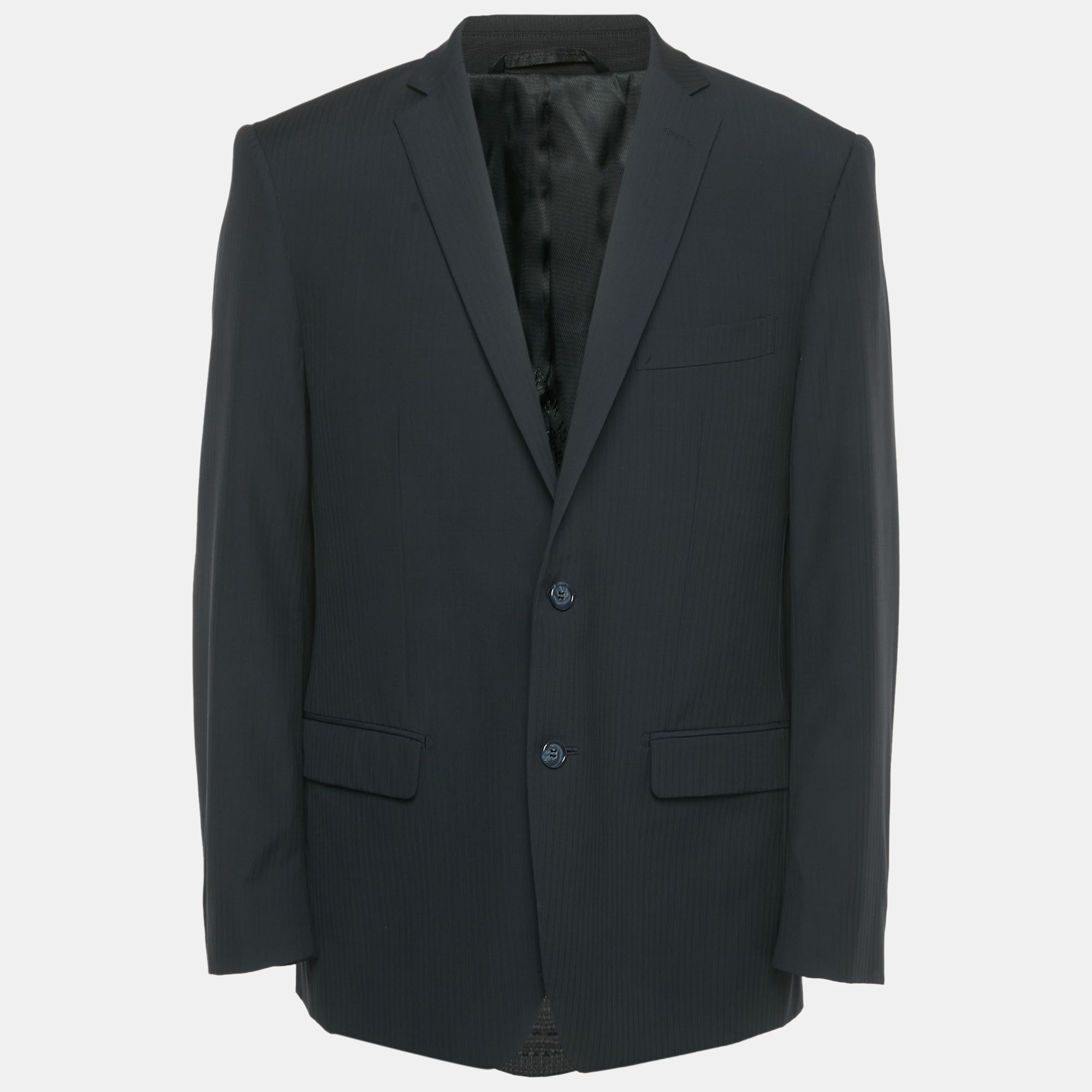 

Balmain Navy Blue Striped Wool Single Breasted Slim Fit Blazer XXXL