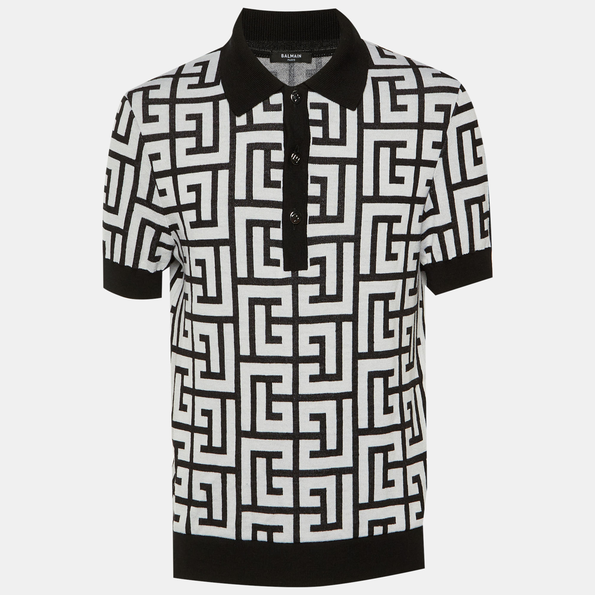

Balmain Black Monogram Wool & Linen Knit Polo T-Shirt M/L