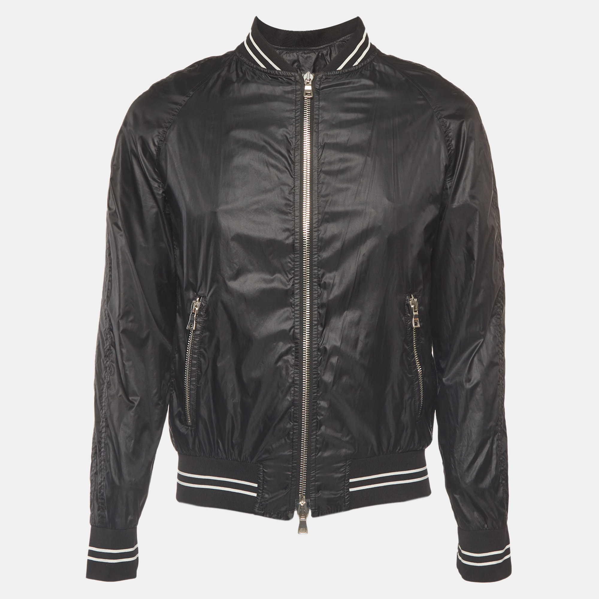 

Balmain Black Nylon Logo Applique Bomber Jacket M