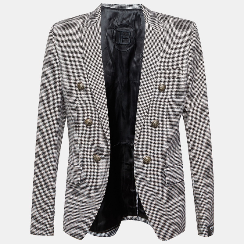 

Balmain Black/White Houndstooth Wool Open Front Blazer XL