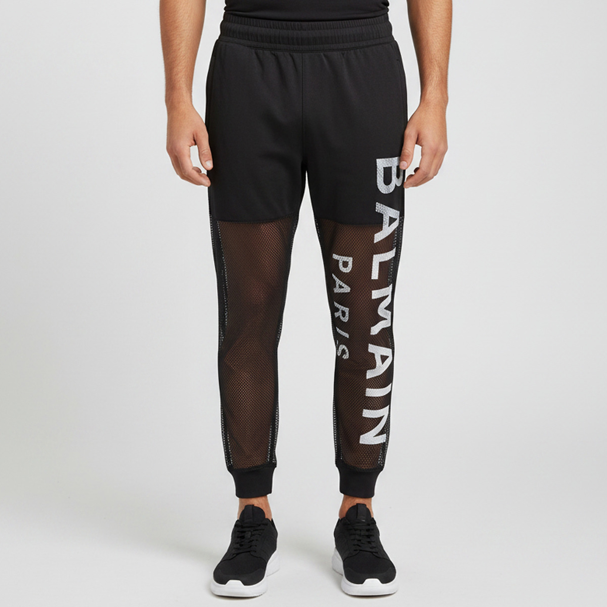 

Balmain Paris Black Printed Mesh Joggers S