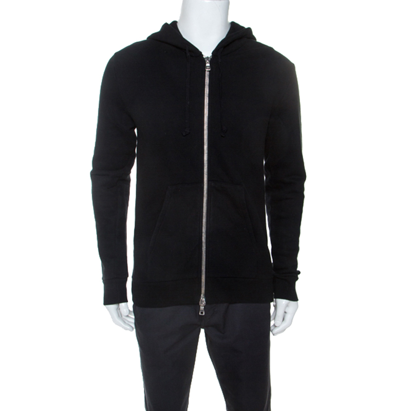 Pre Owned Balmain Black Cotton Embroidered Patch Detail Hooded Jacket M