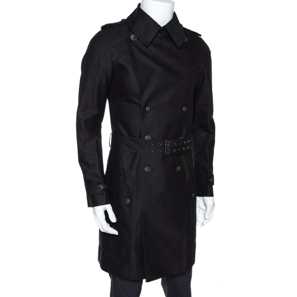 

Balmain Black Cotton Belted Double Breasted Coat