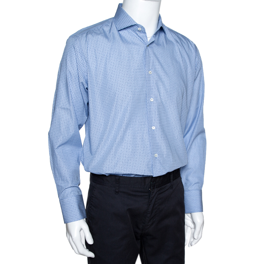 

Balmain Blue Circle Print Cotton Long Sleeve Shirt