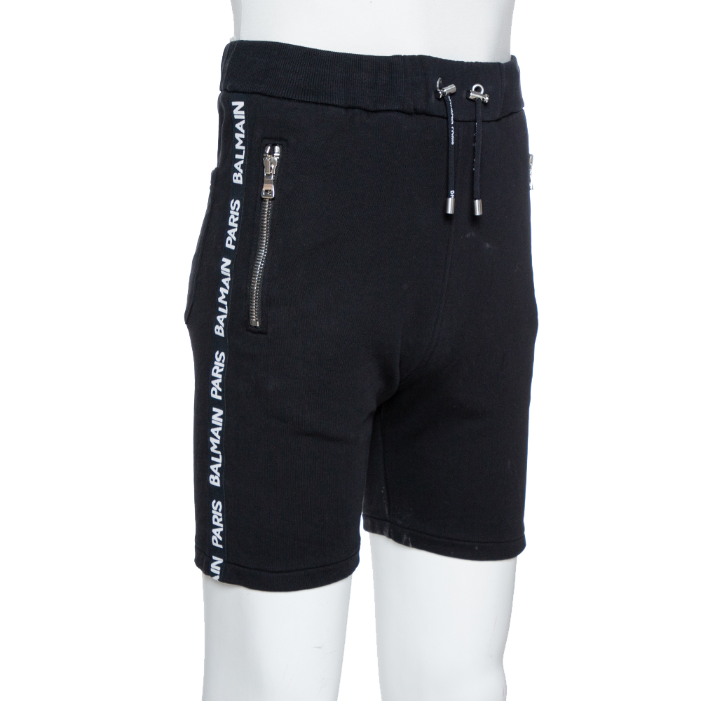 

Balmain Black Cotton Logo Tape Detail Track Shorts