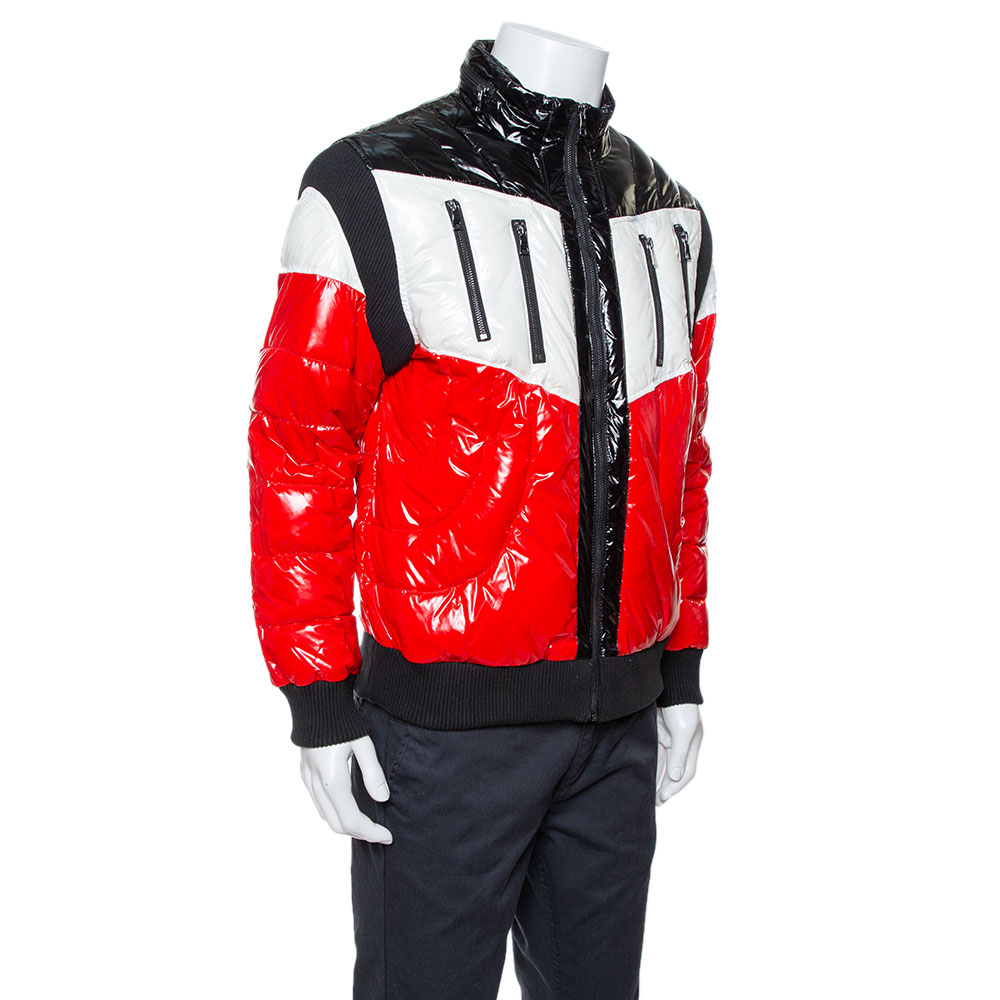 

Balmain Tricolor Quilted Puffer Jacket, Red