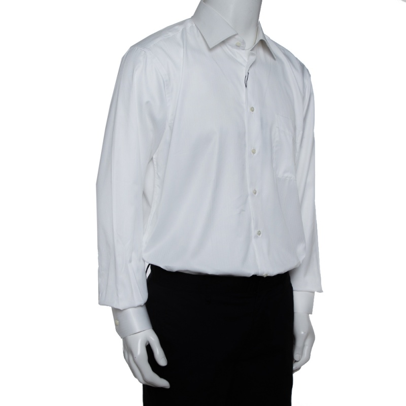 

Balmain White Striped Cotton Long Sleeve Button Front Two Ply Shirt