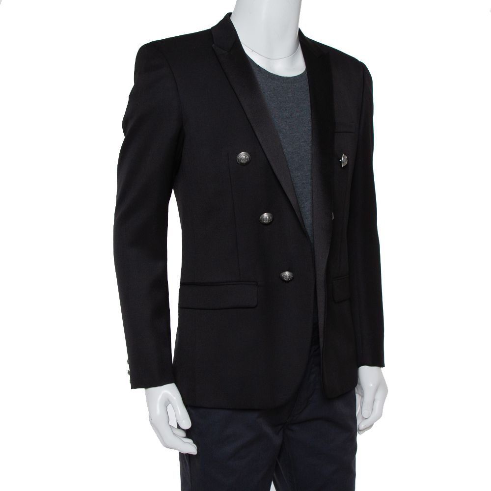 

Balmain Black Wool Button Front Open Blazer