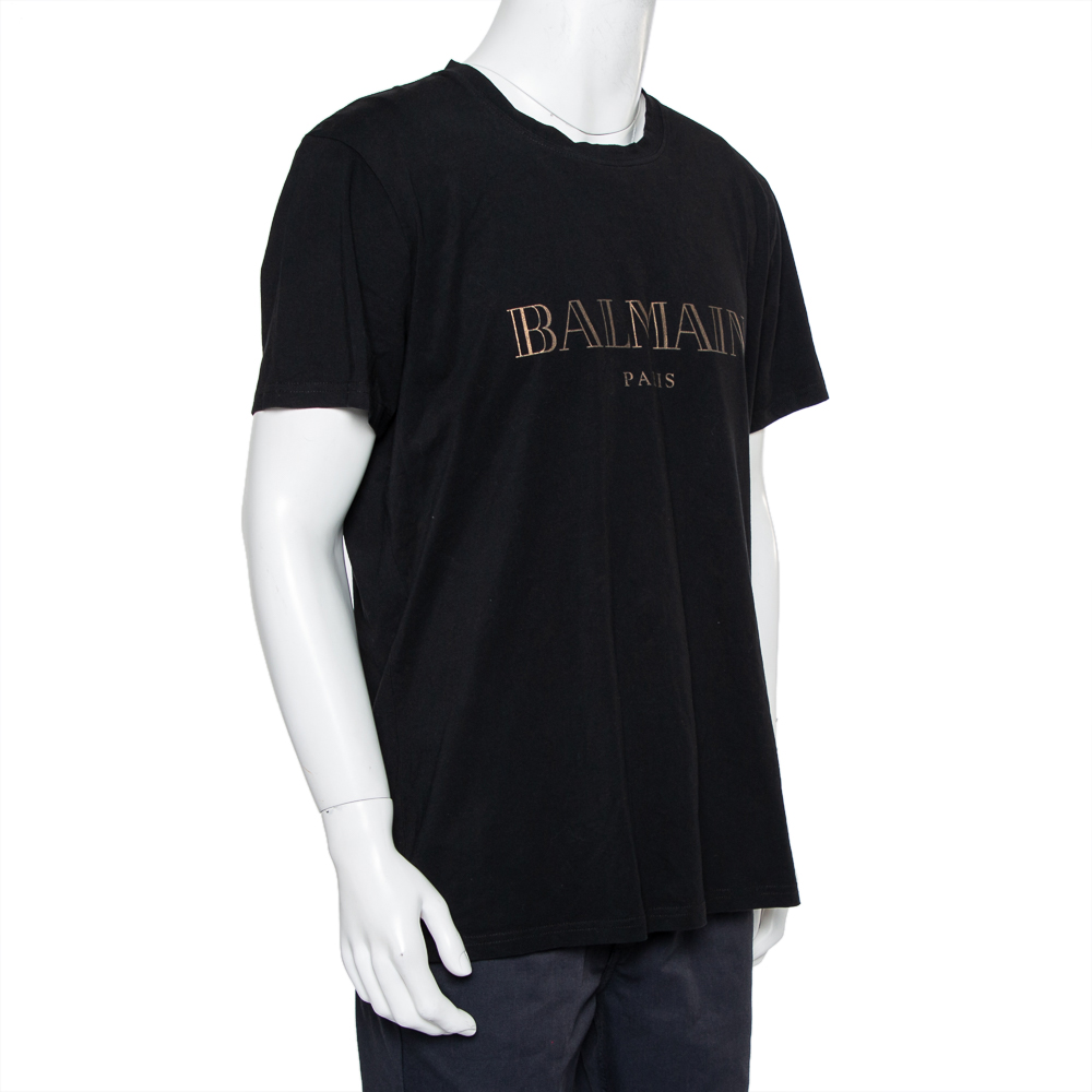 

Balmain Black Metallic Logo Printed Crewneck T-Shirt