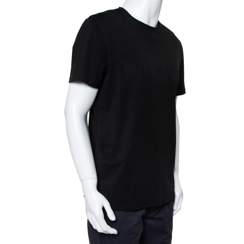 

Balmain Black Logo Embossed Cotton Knit Crewneck T-Shirt