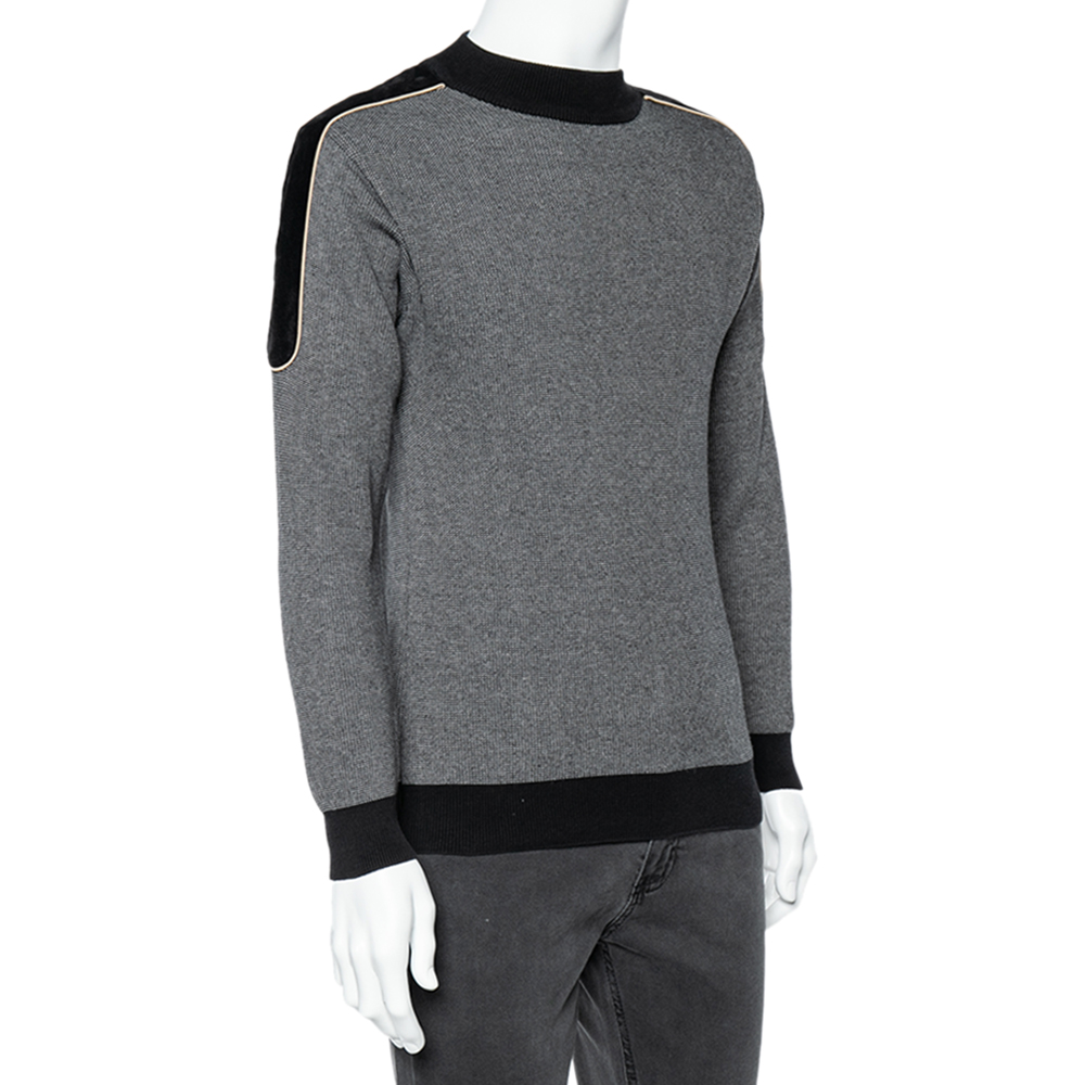 

Balmain Grey Wool Knit Contrast Velvet Trim Sweater