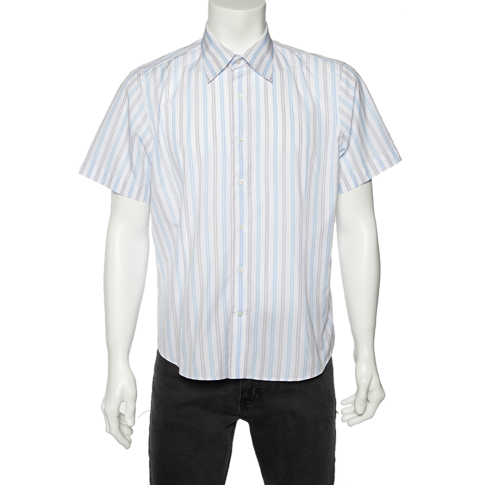 

Balmain White Striped Cotton Short Sleeve Shirt