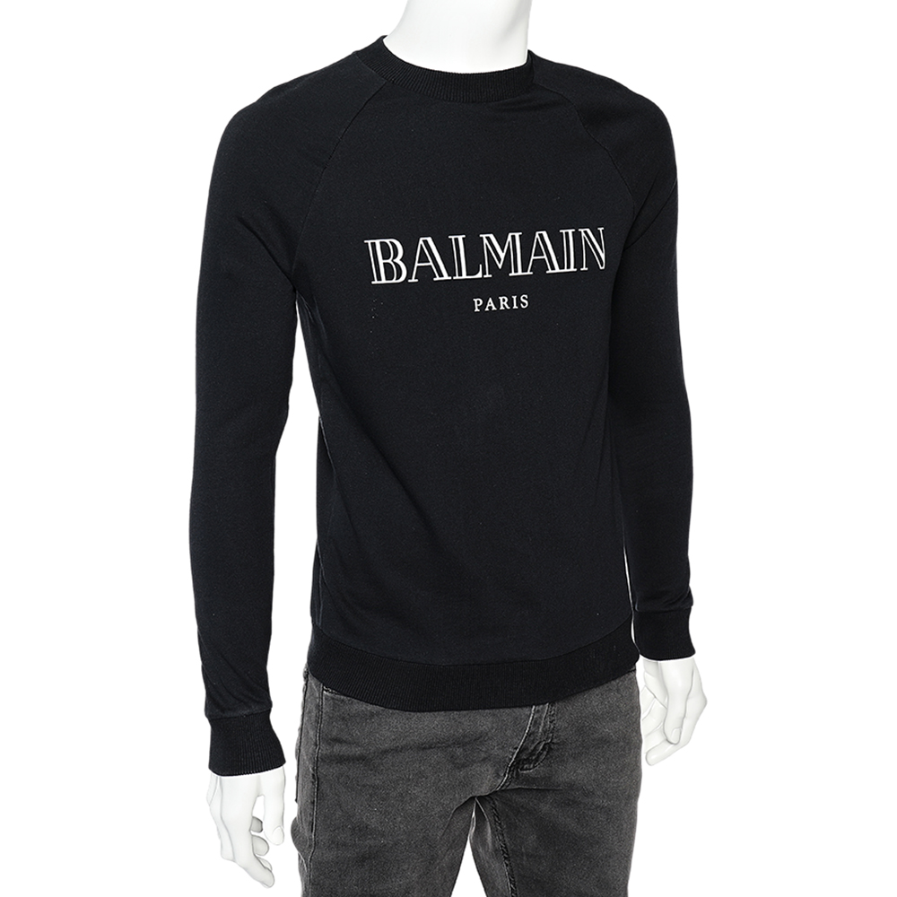 

Balmain Black Logo Printed Cotton Crewneck Sweatshirt