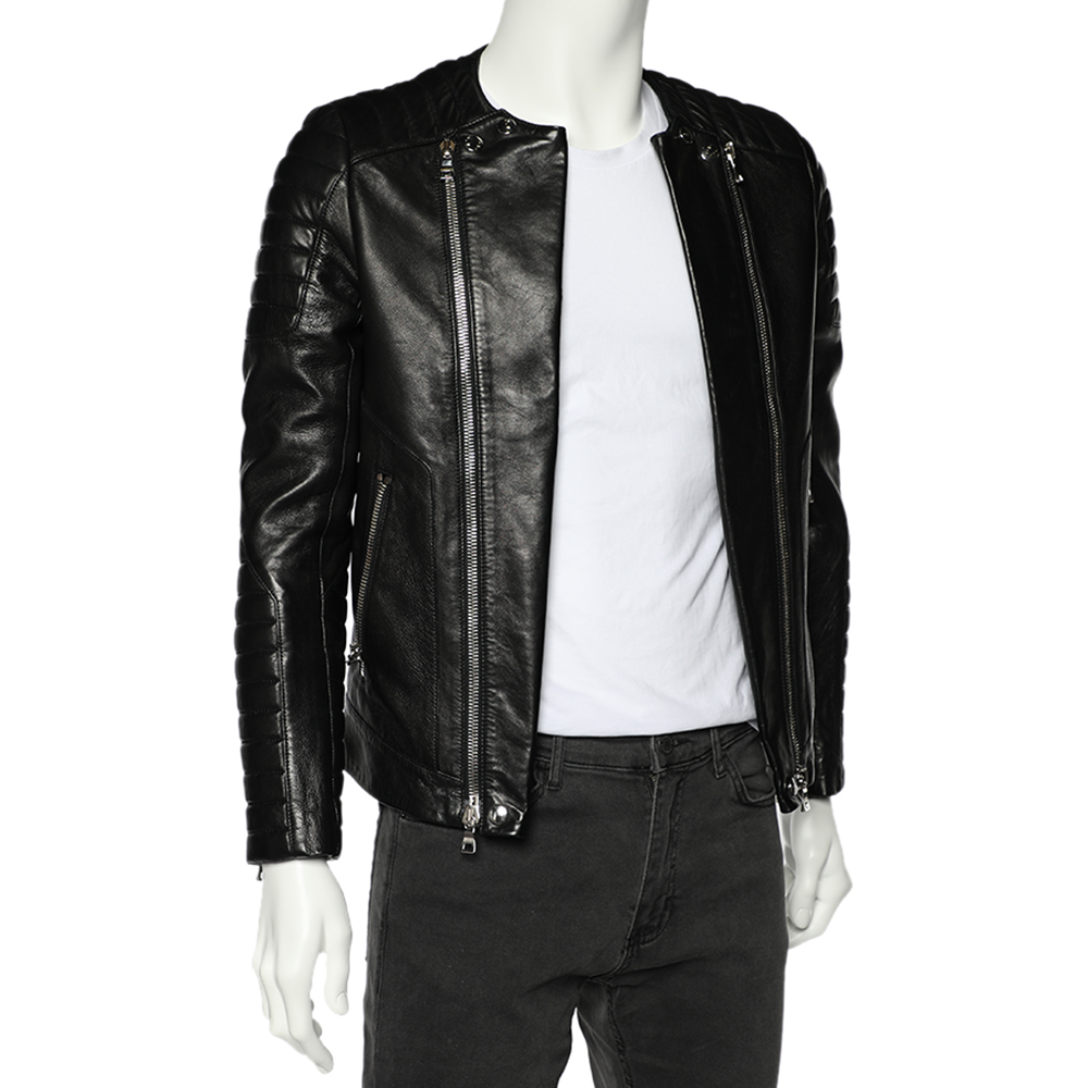 

Balmain Black Leather Open Front Biker Jacket