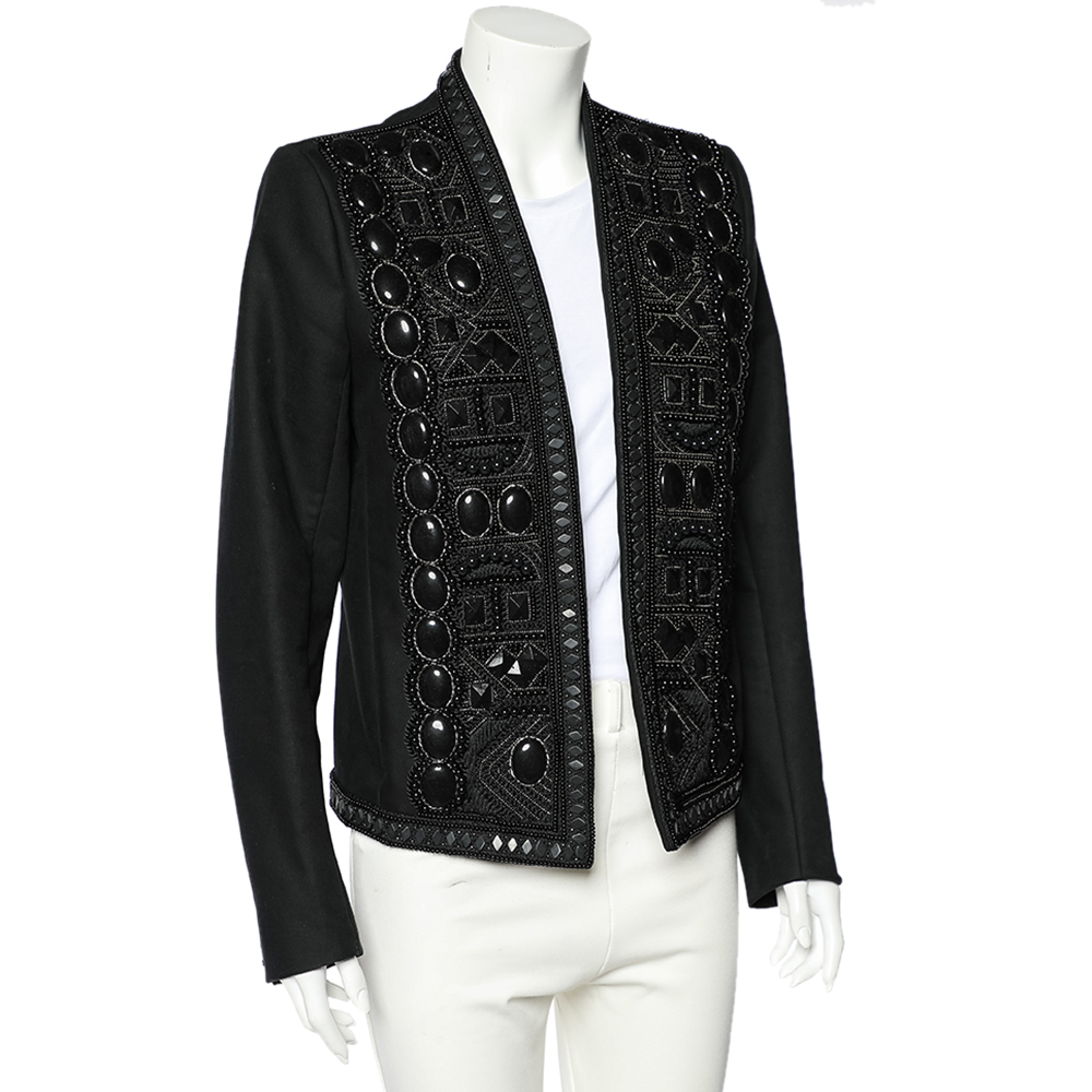 

Balmain Black Beaded Cotton Open Front Jacket